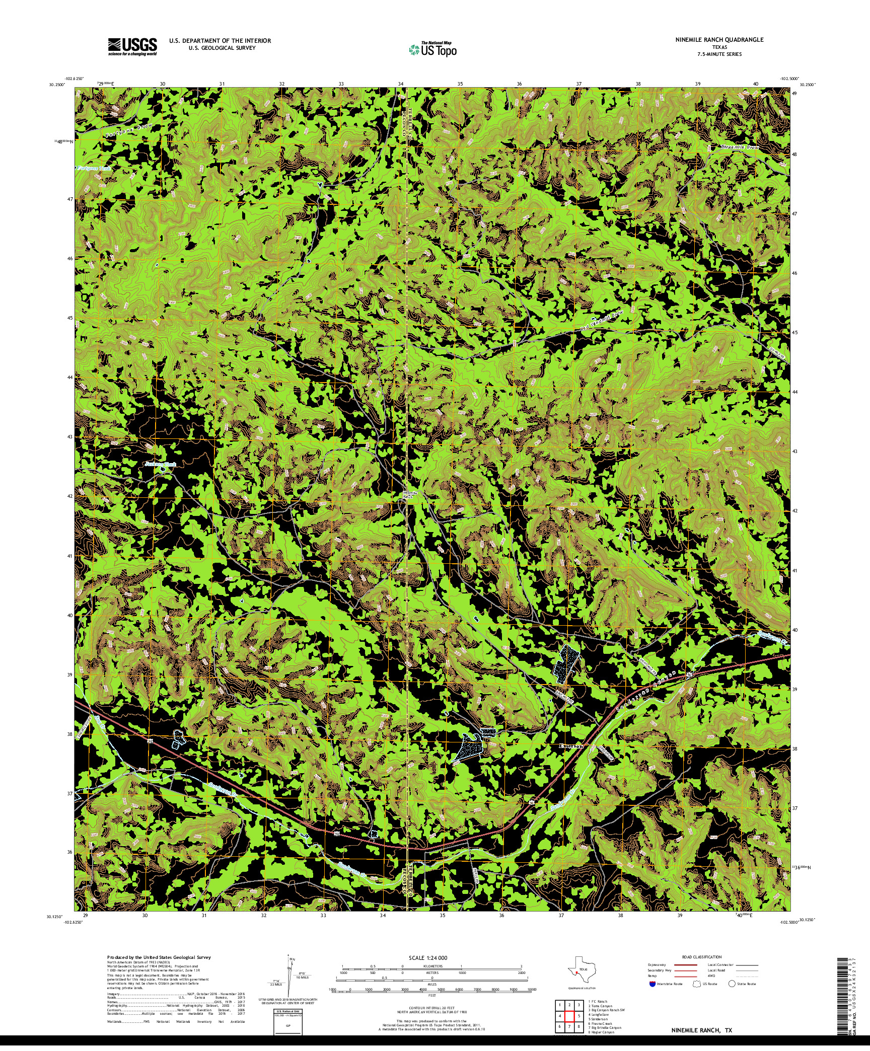 USGS US TOPO 7.5-MINUTE MAP FOR NINEMILE RANCH, TX 2019