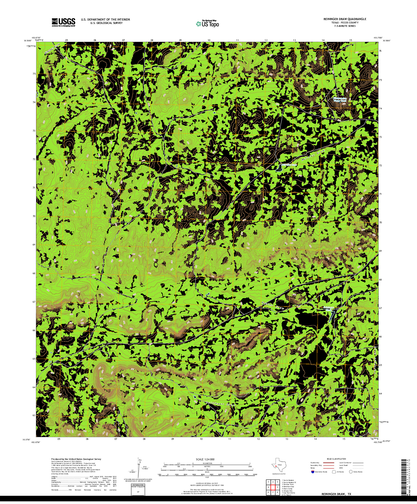 USGS US TOPO 7.5-MINUTE MAP FOR REININGER DRAW, TX 2019