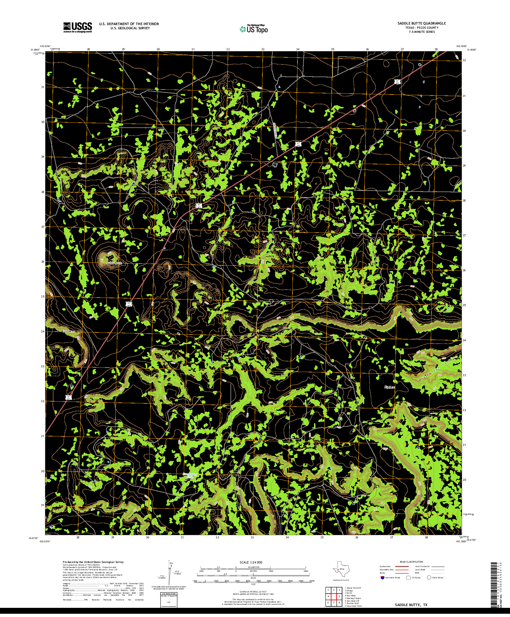 USGS US TOPO 7.5-MINUTE MAP FOR SADDLE BUTTE, TX 2019