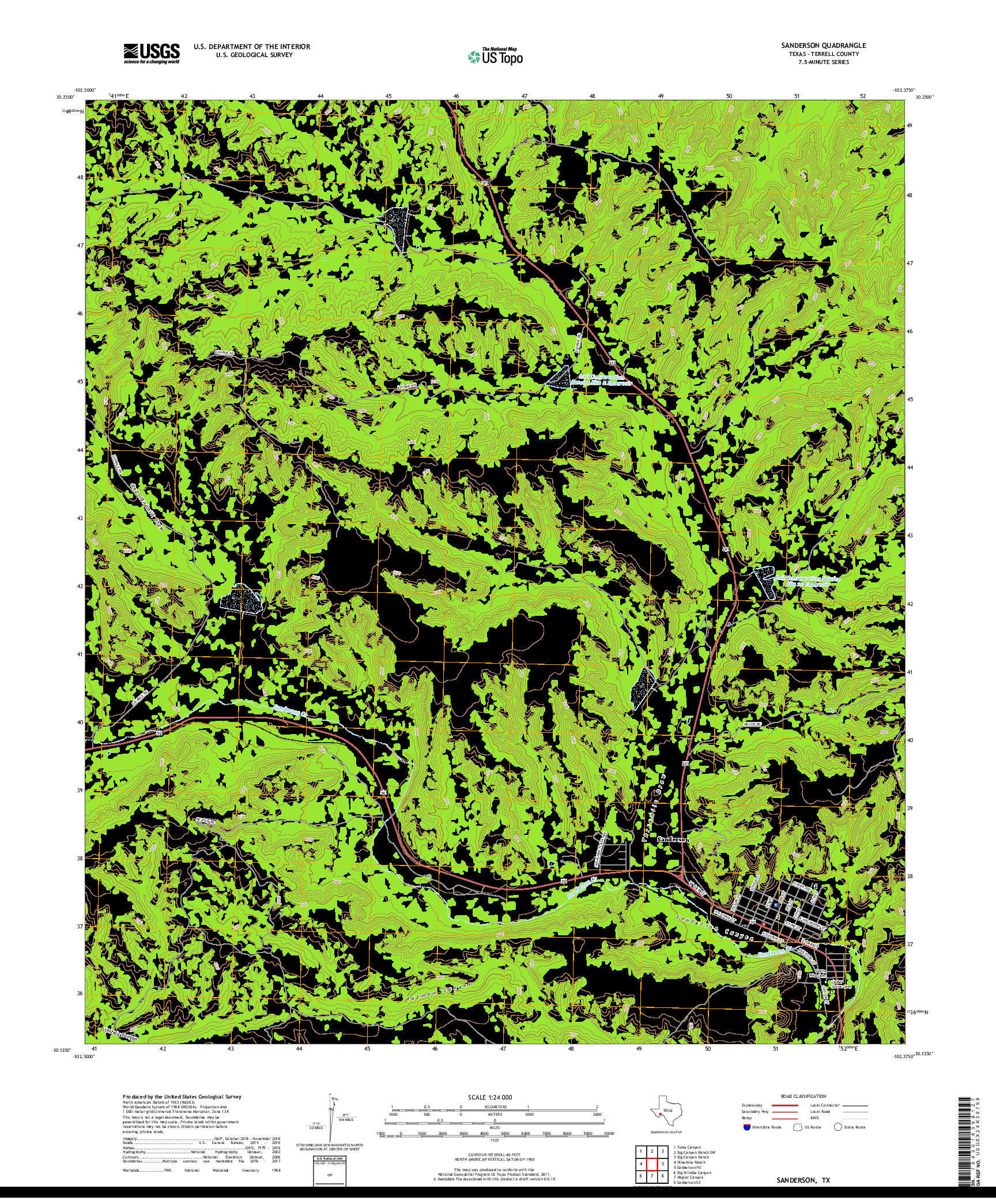 USGS US TOPO 7.5-MINUTE MAP FOR SANDERSON, TX 2019