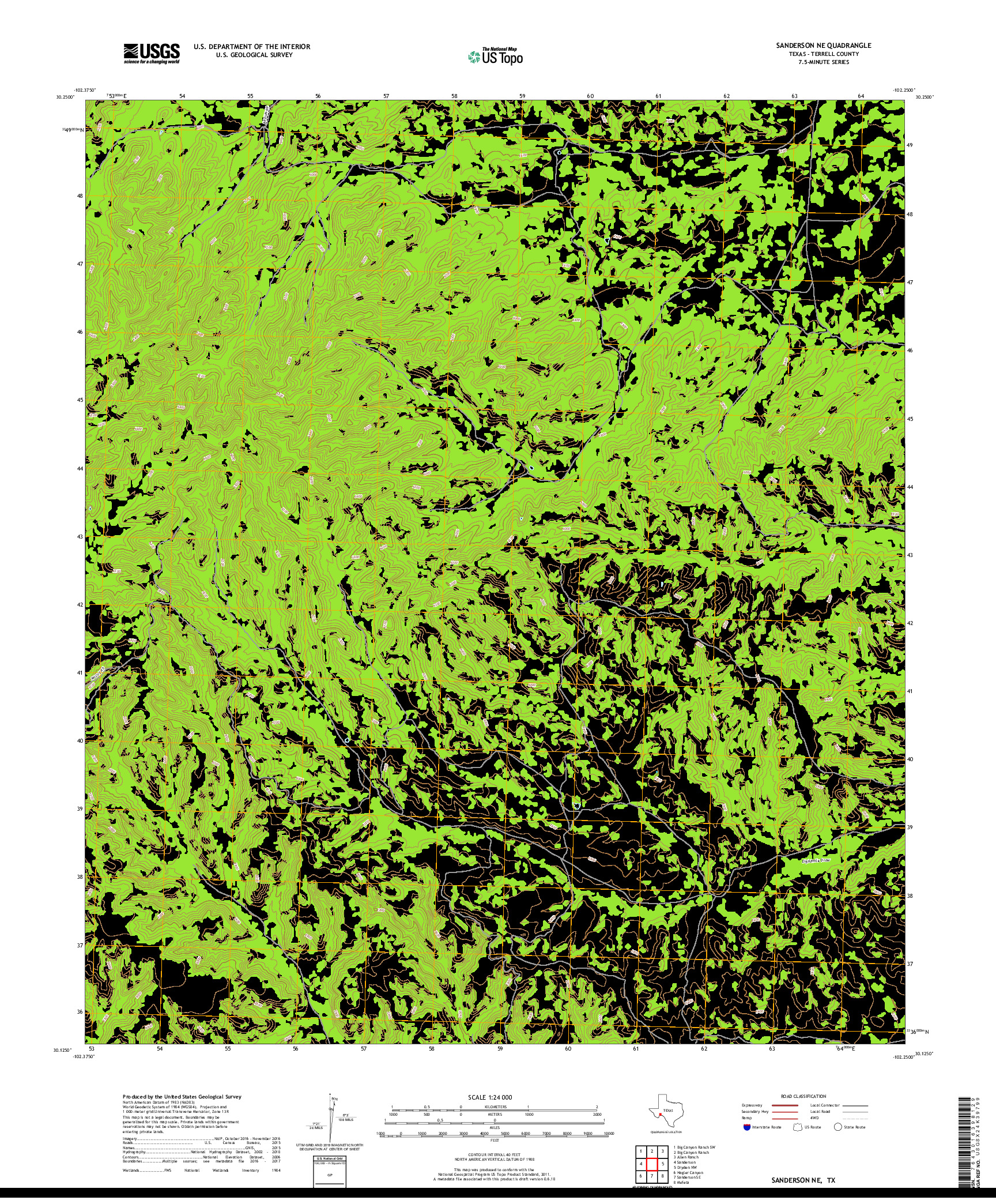 USGS US TOPO 7.5-MINUTE MAP FOR SANDERSON NE, TX 2019