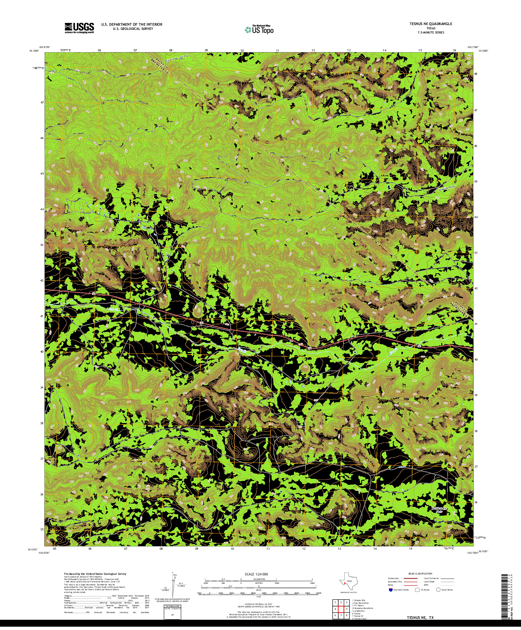 USGS US TOPO 7.5-MINUTE MAP FOR TESNUS NE, TX 2019