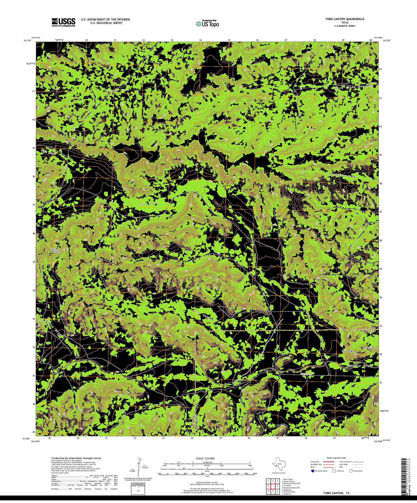 USGS US TOPO 7.5-MINUTE MAP FOR TOMS CANYON, TX 2019