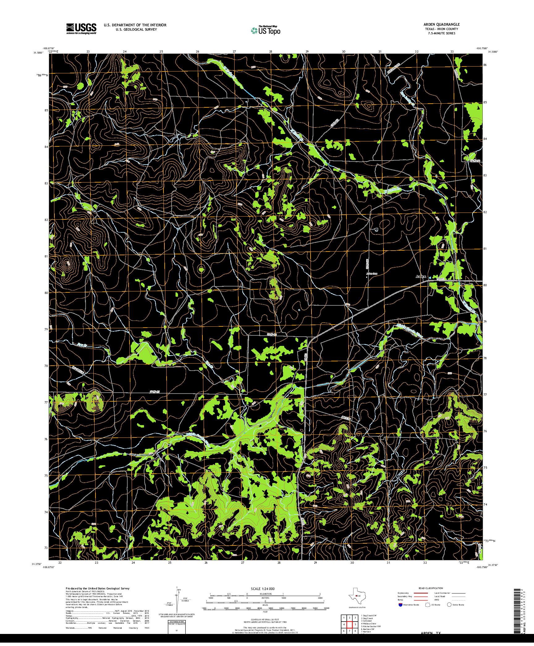 USGS US TOPO 7.5-MINUTE MAP FOR ARDEN, TX 2019