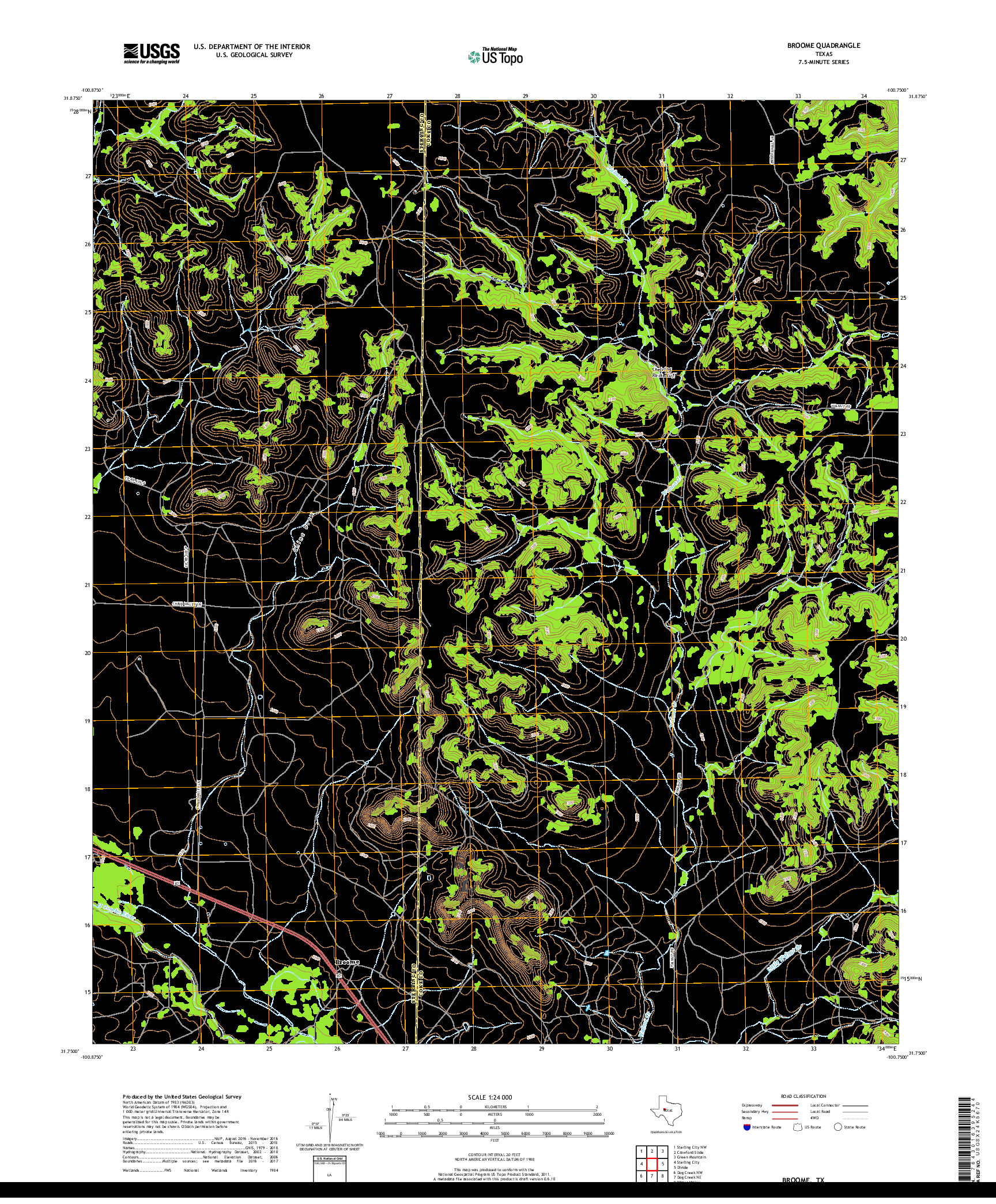 USGS US TOPO 7.5-MINUTE MAP FOR BROOME, TX 2019