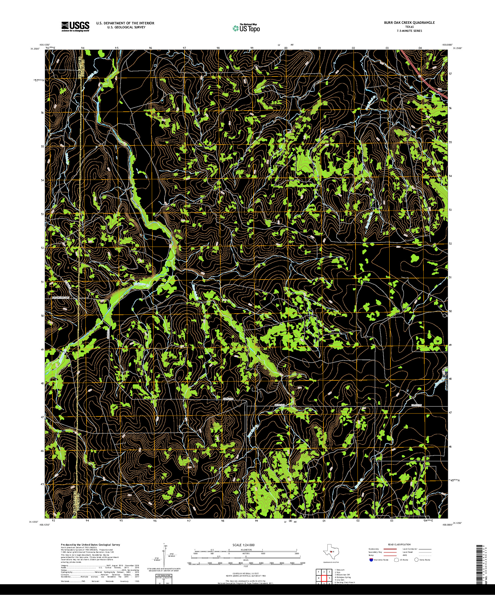 USGS US TOPO 7.5-MINUTE MAP FOR BURR OAK CREEK, TX 2019