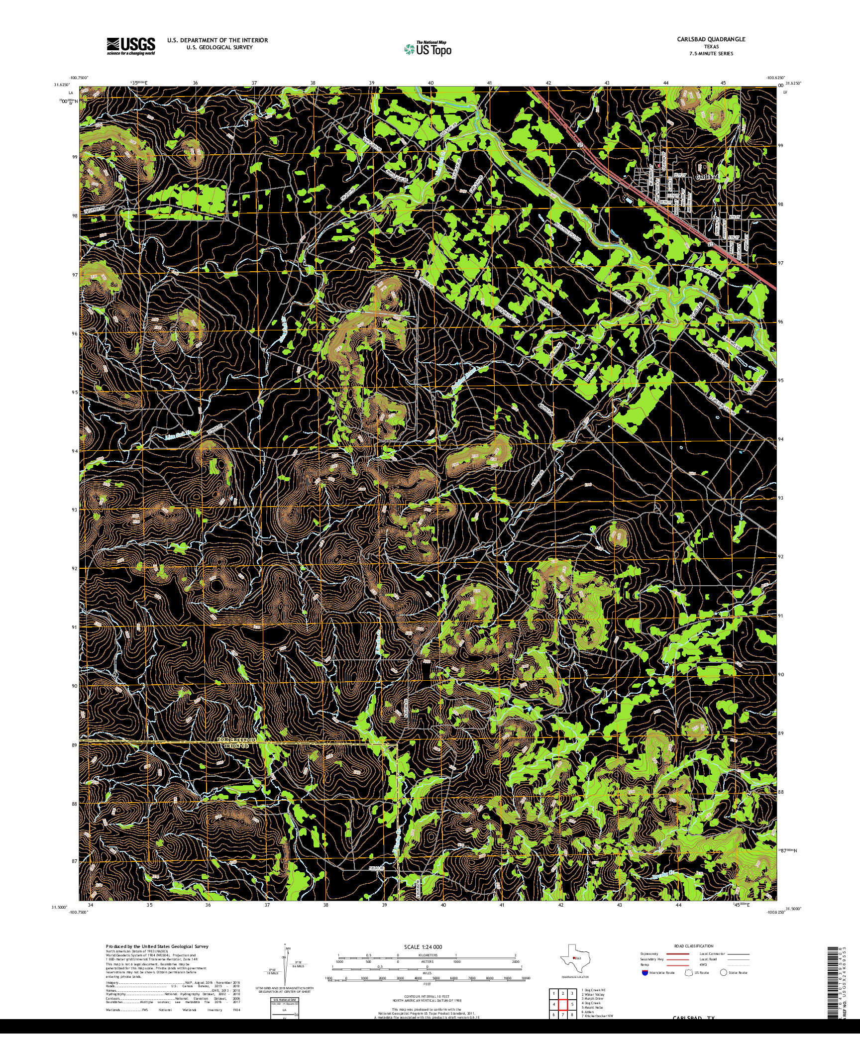 USGS US TOPO 7.5-MINUTE MAP FOR CARLSBAD, TX 2019