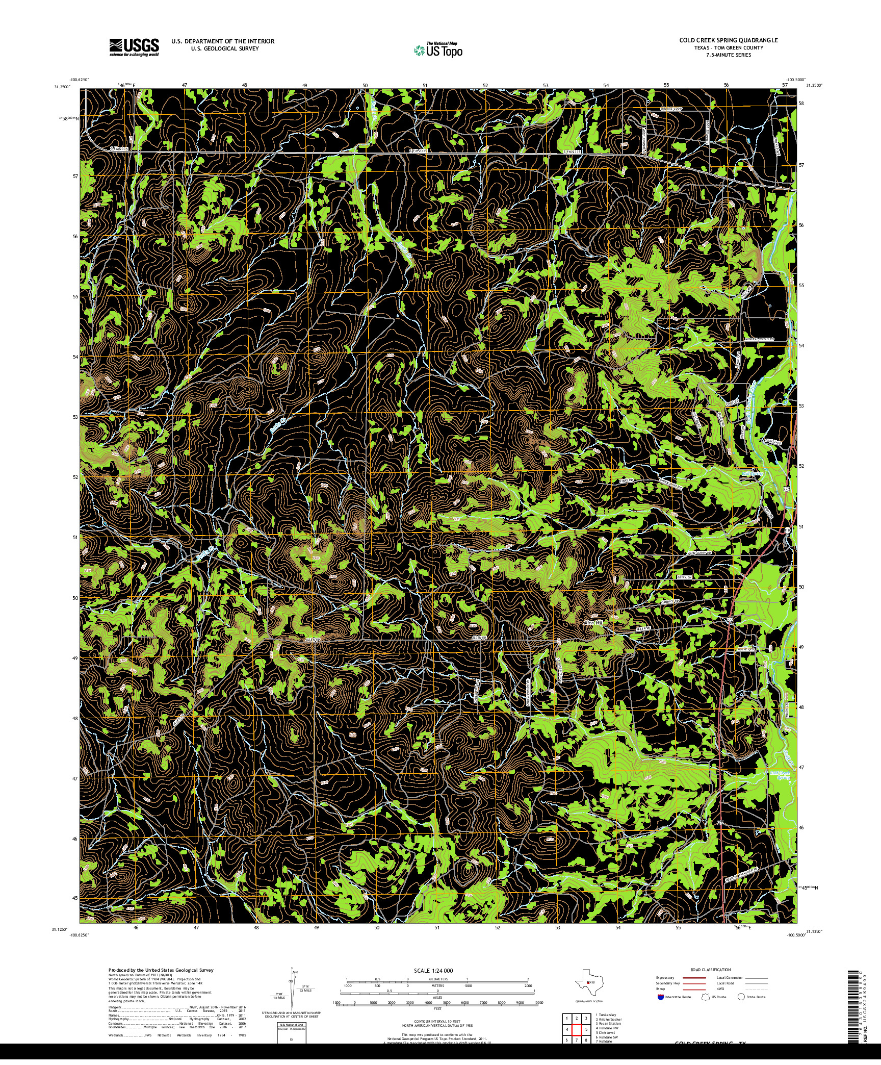 USGS US TOPO 7.5-MINUTE MAP FOR COLD CREEK SPRING, TX 2019