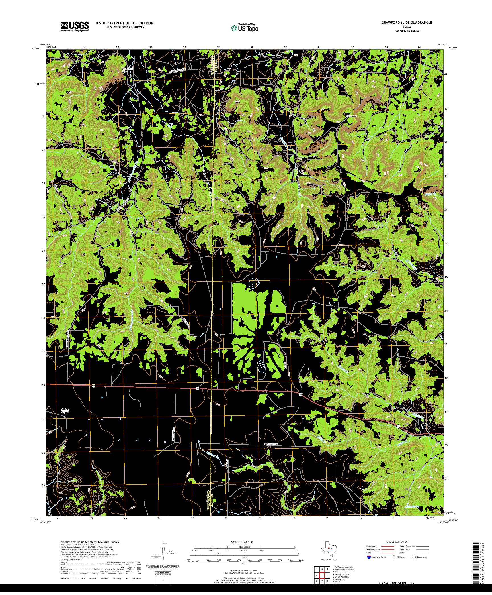 USGS US TOPO 7.5-MINUTE MAP FOR CRAWFORD SLIDE, TX 2019