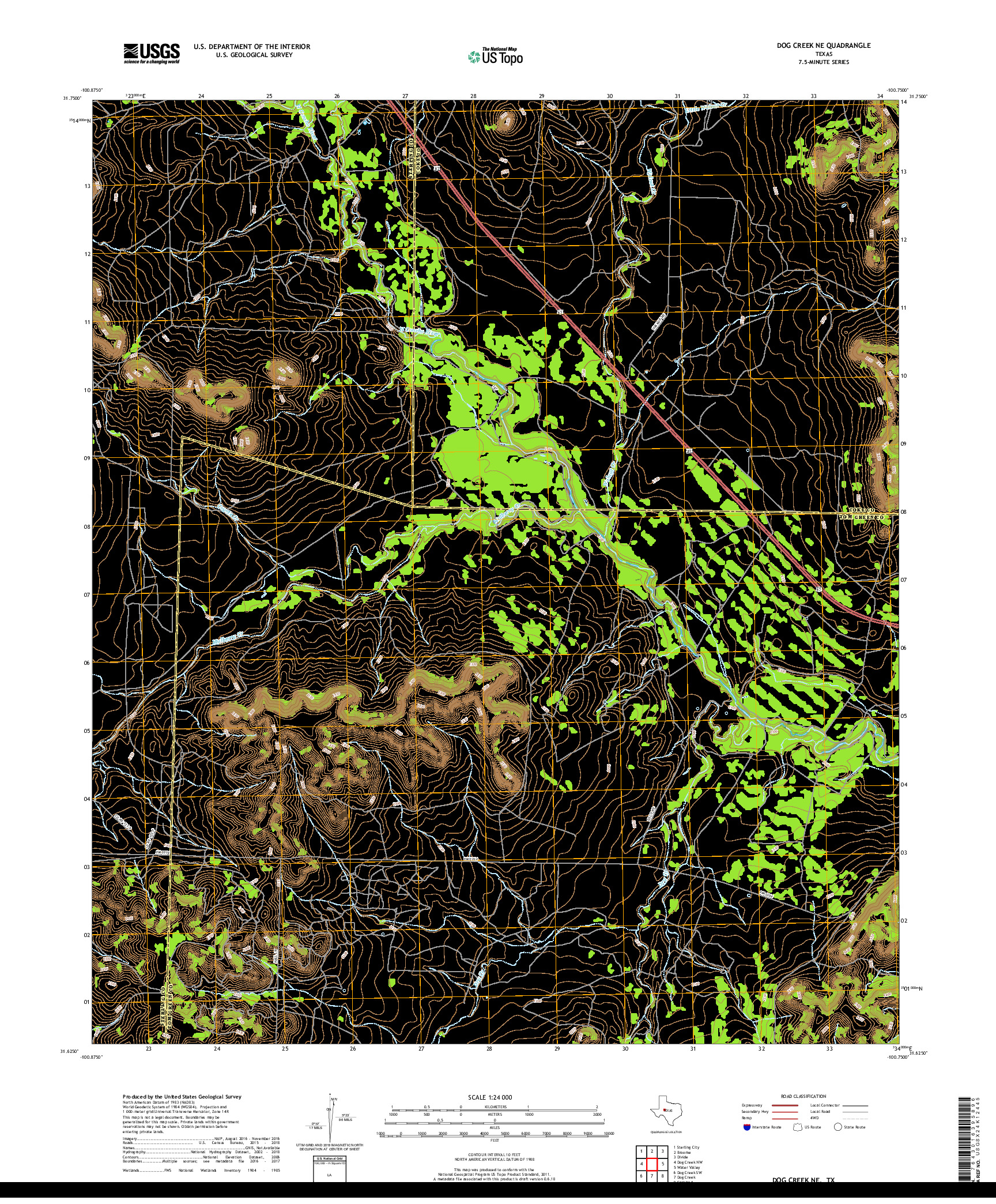USGS US TOPO 7.5-MINUTE MAP FOR DOG CREEK NE, TX 2019