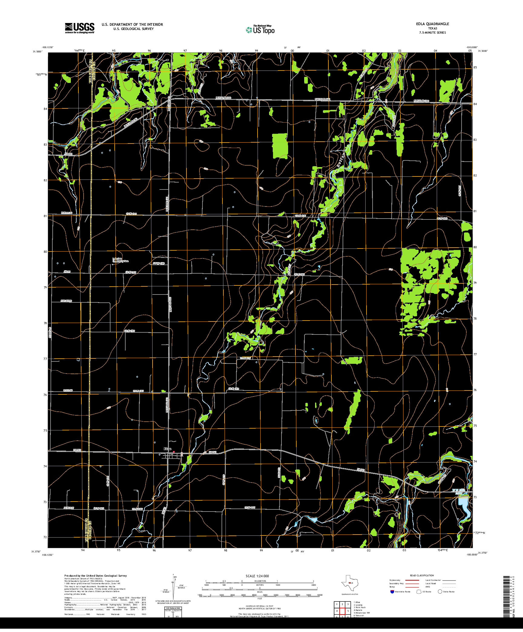 USGS US TOPO 7.5-MINUTE MAP FOR EOLA, TX 2019