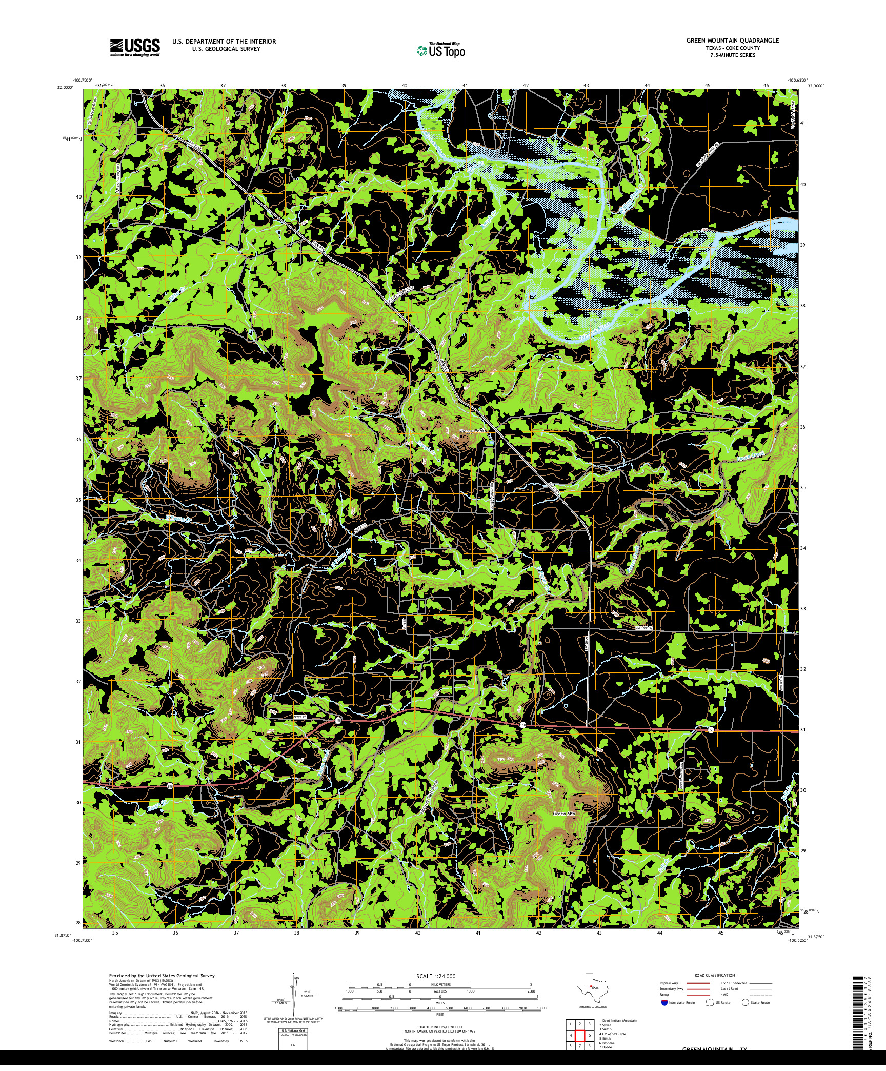 USGS US TOPO 7.5-MINUTE MAP FOR GREEN MOUNTAIN, TX 2019