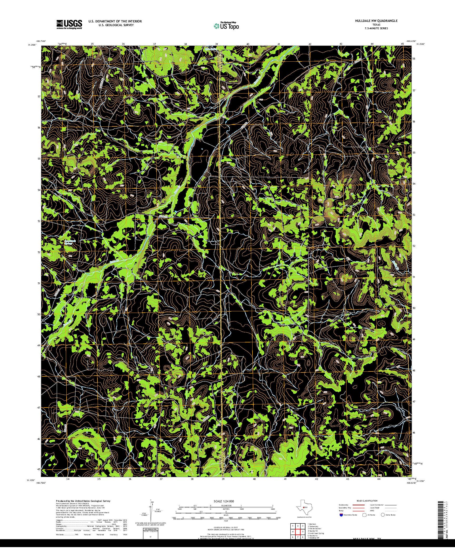 USGS US TOPO 7.5-MINUTE MAP FOR HULLDALE NW, TX 2019