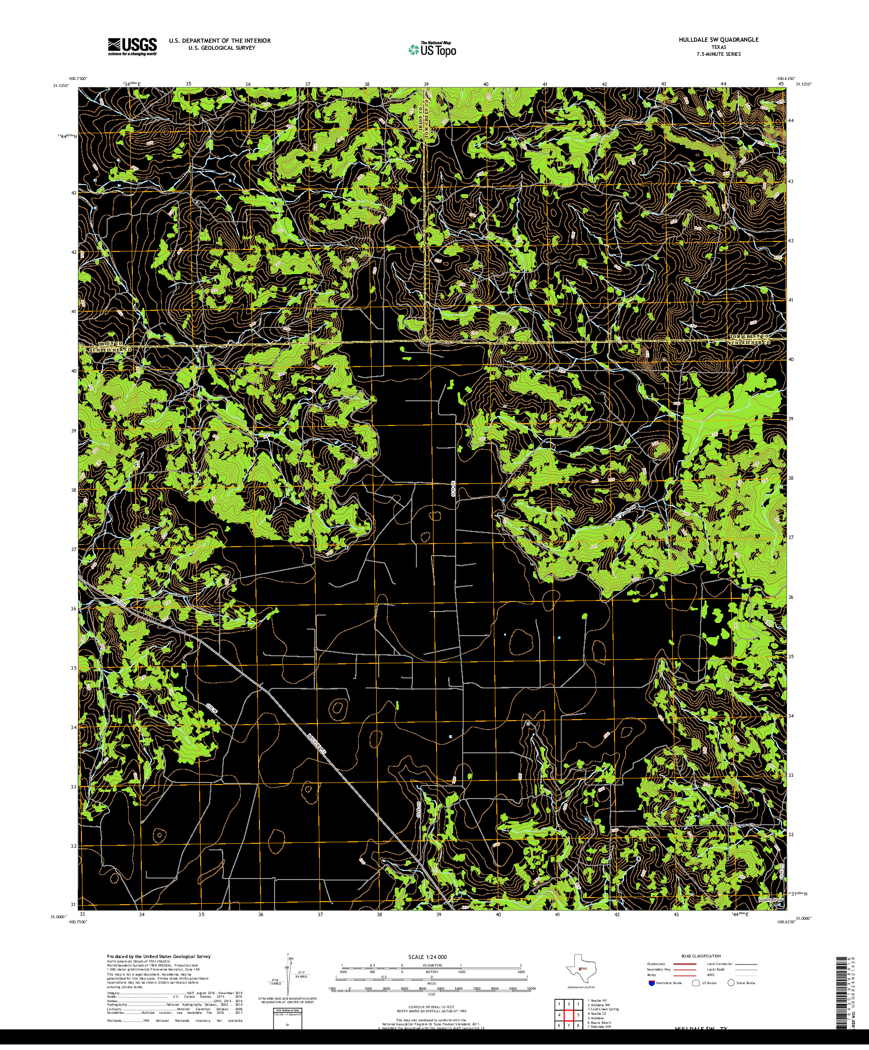 USGS US TOPO 7.5-MINUTE MAP FOR HULLDALE SW, TX 2019