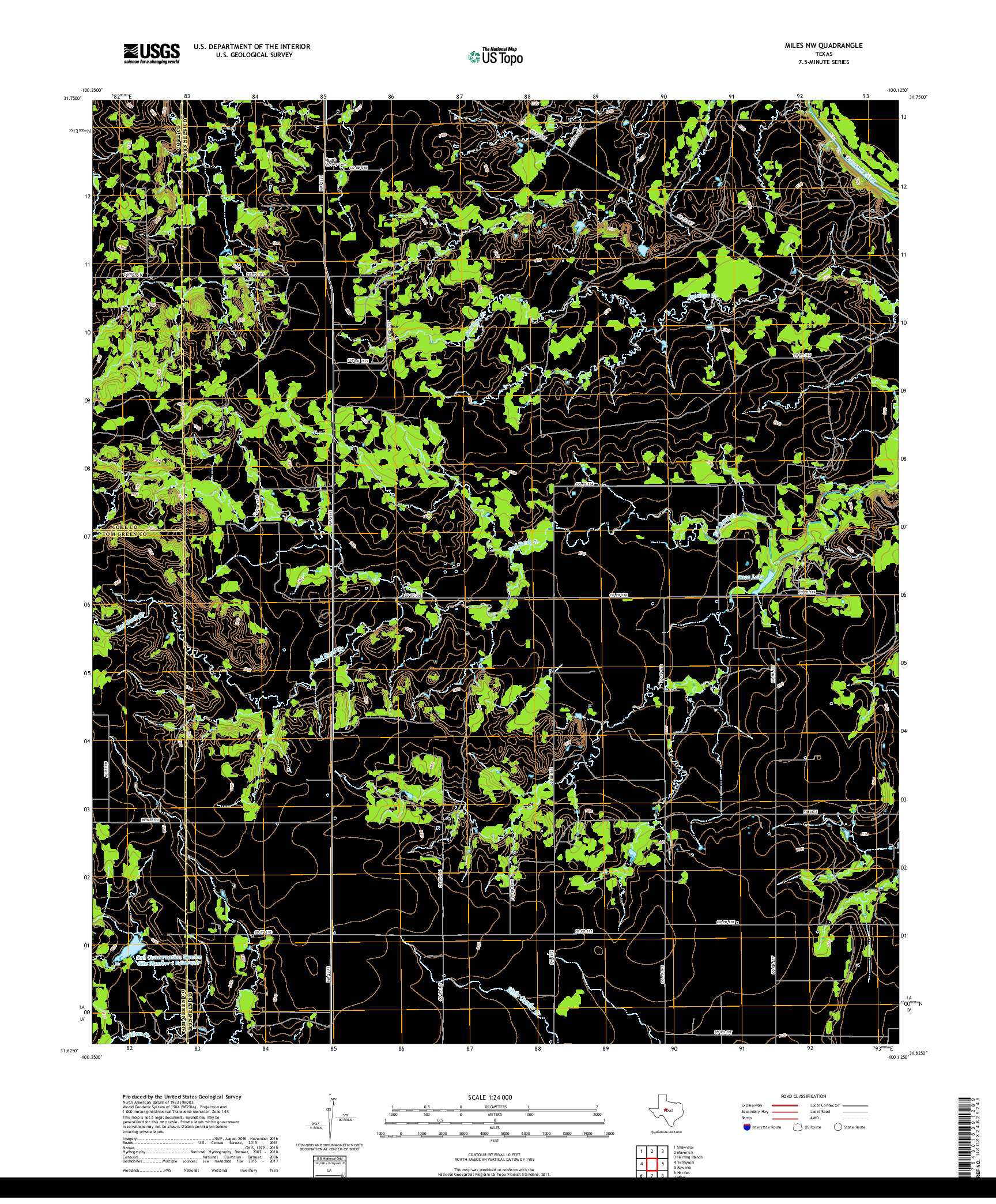 USGS US TOPO 7.5-MINUTE MAP FOR MILES NW, TX 2019