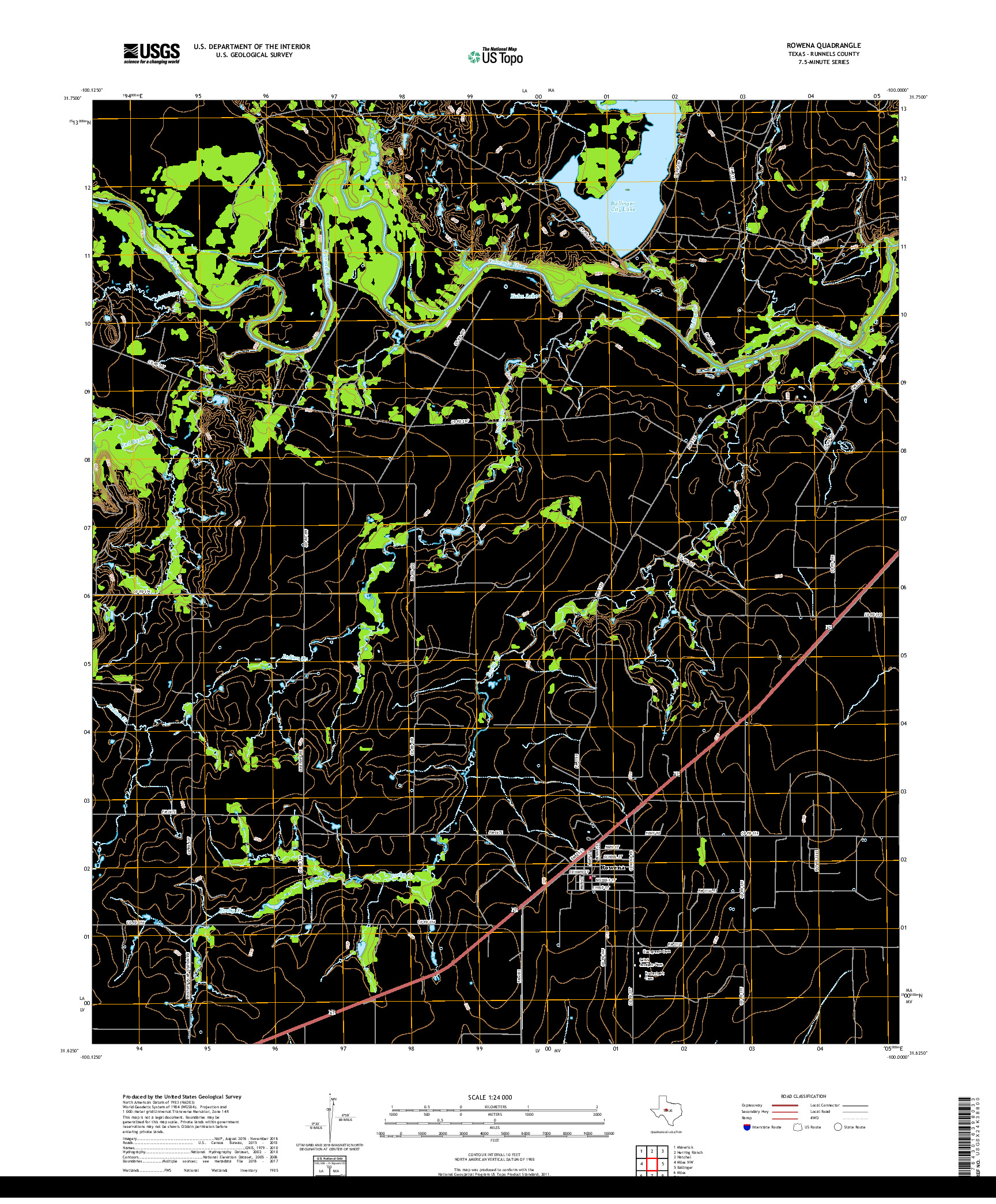USGS US TOPO 7.5-MINUTE MAP FOR ROWENA, TX 2019