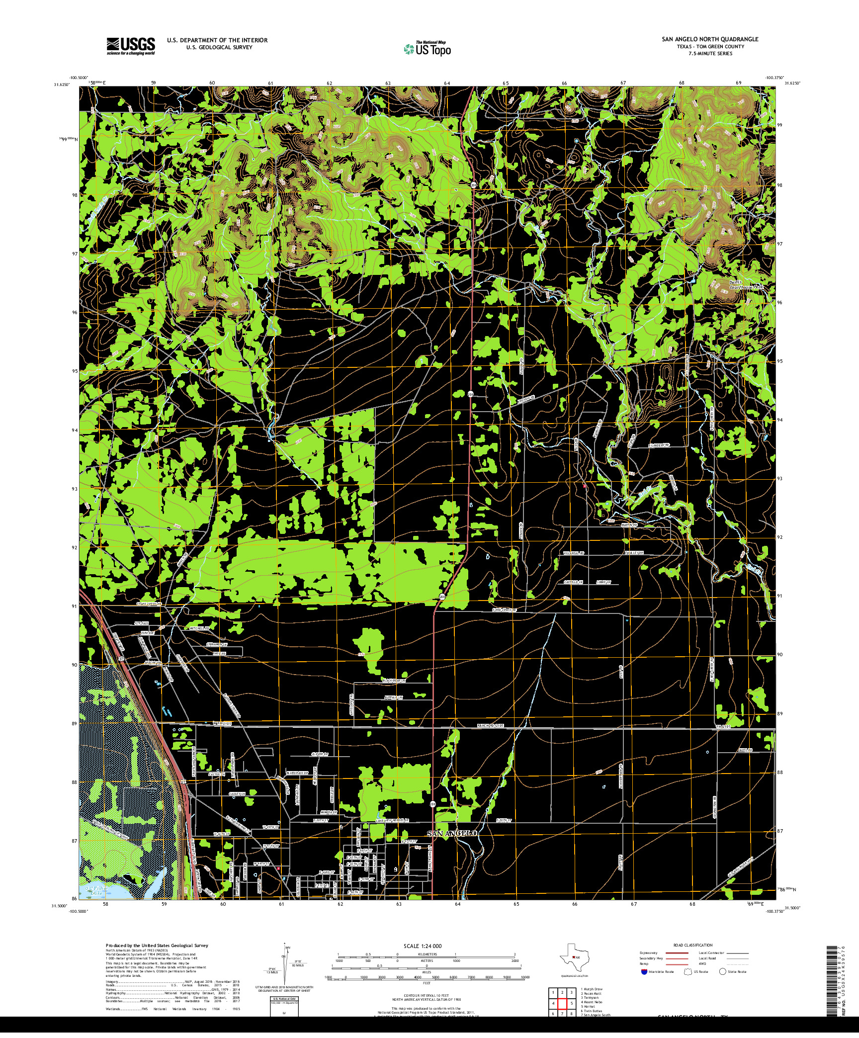 USGS US TOPO 7.5-MINUTE MAP FOR SAN ANGELO NORTH, TX 2019