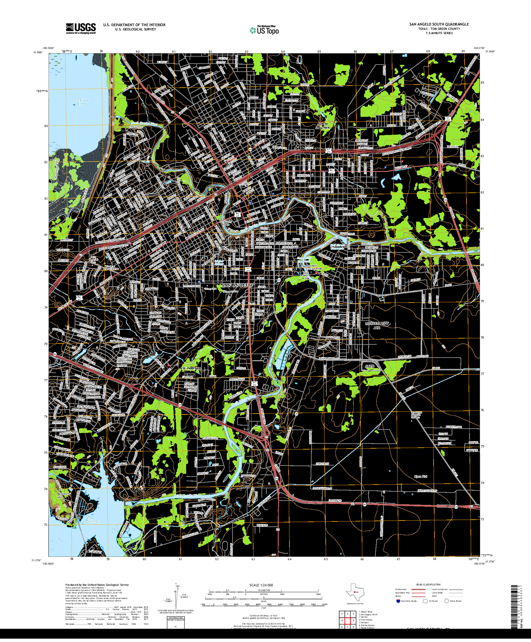 USGS US TOPO 7.5-MINUTE MAP FOR SAN ANGELO SOUTH, TX 2019