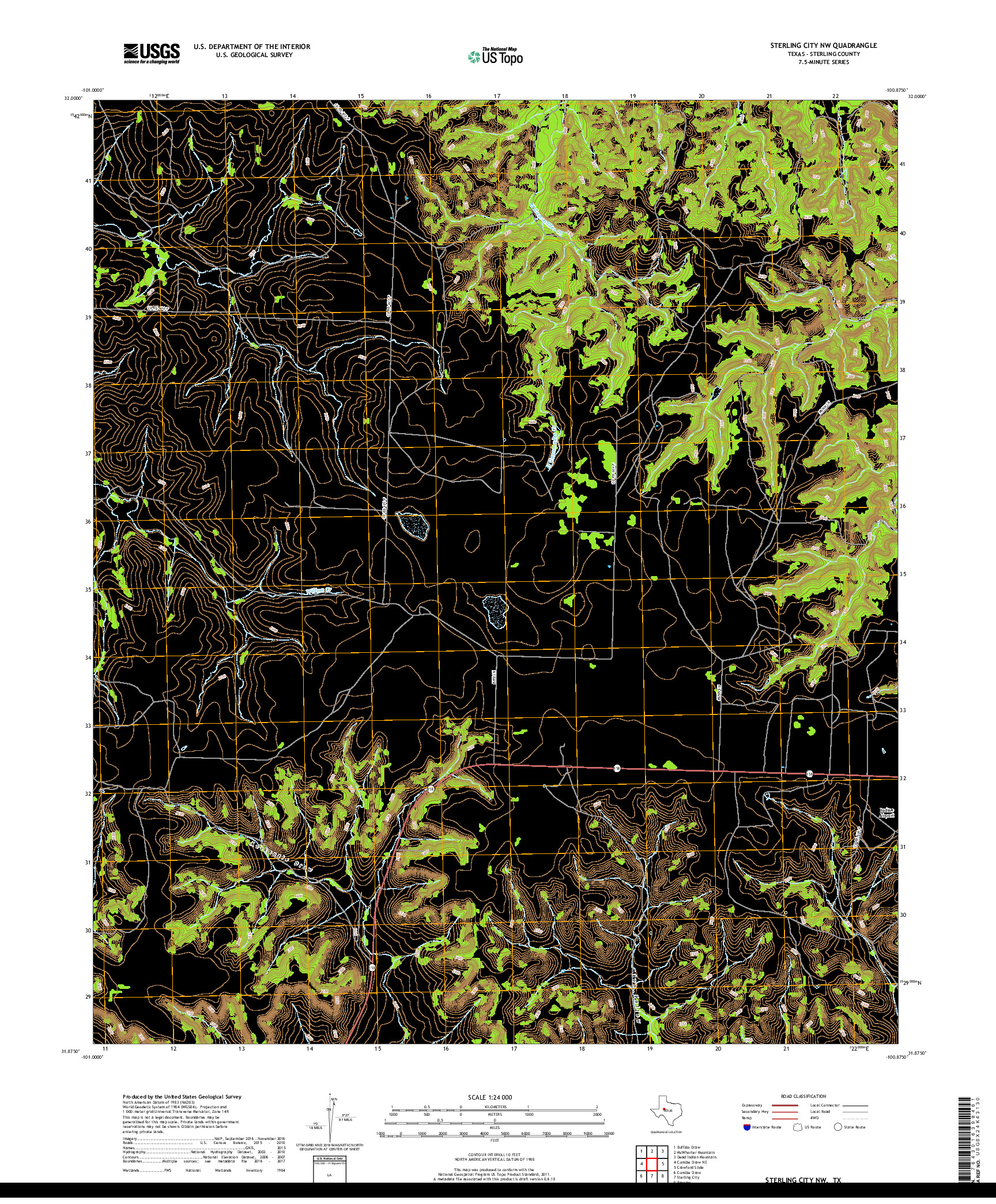 USGS US TOPO 7.5-MINUTE MAP FOR STERLING CITY NW, TX 2019