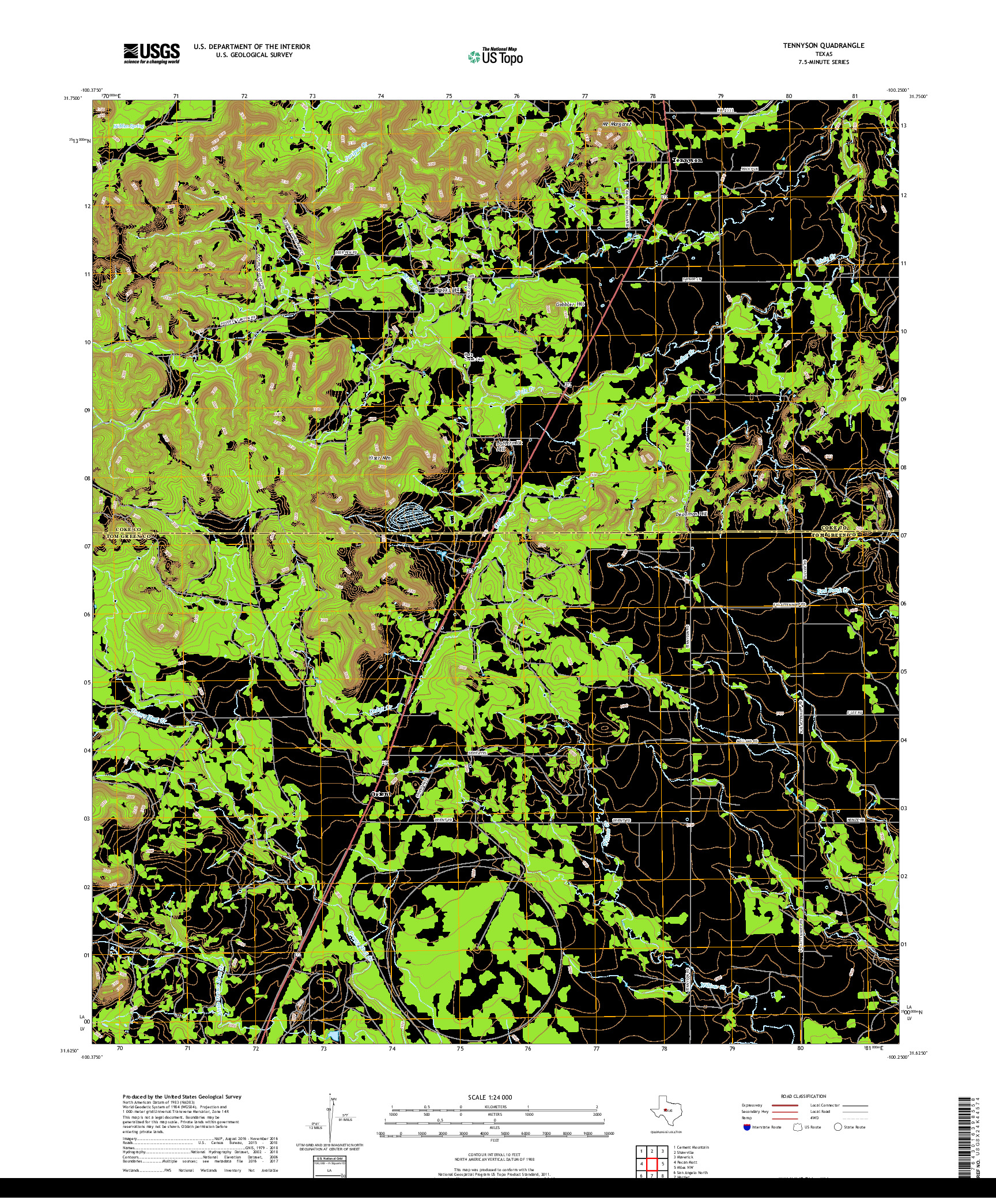 USGS US TOPO 7.5-MINUTE MAP FOR TENNYSON, TX 2019