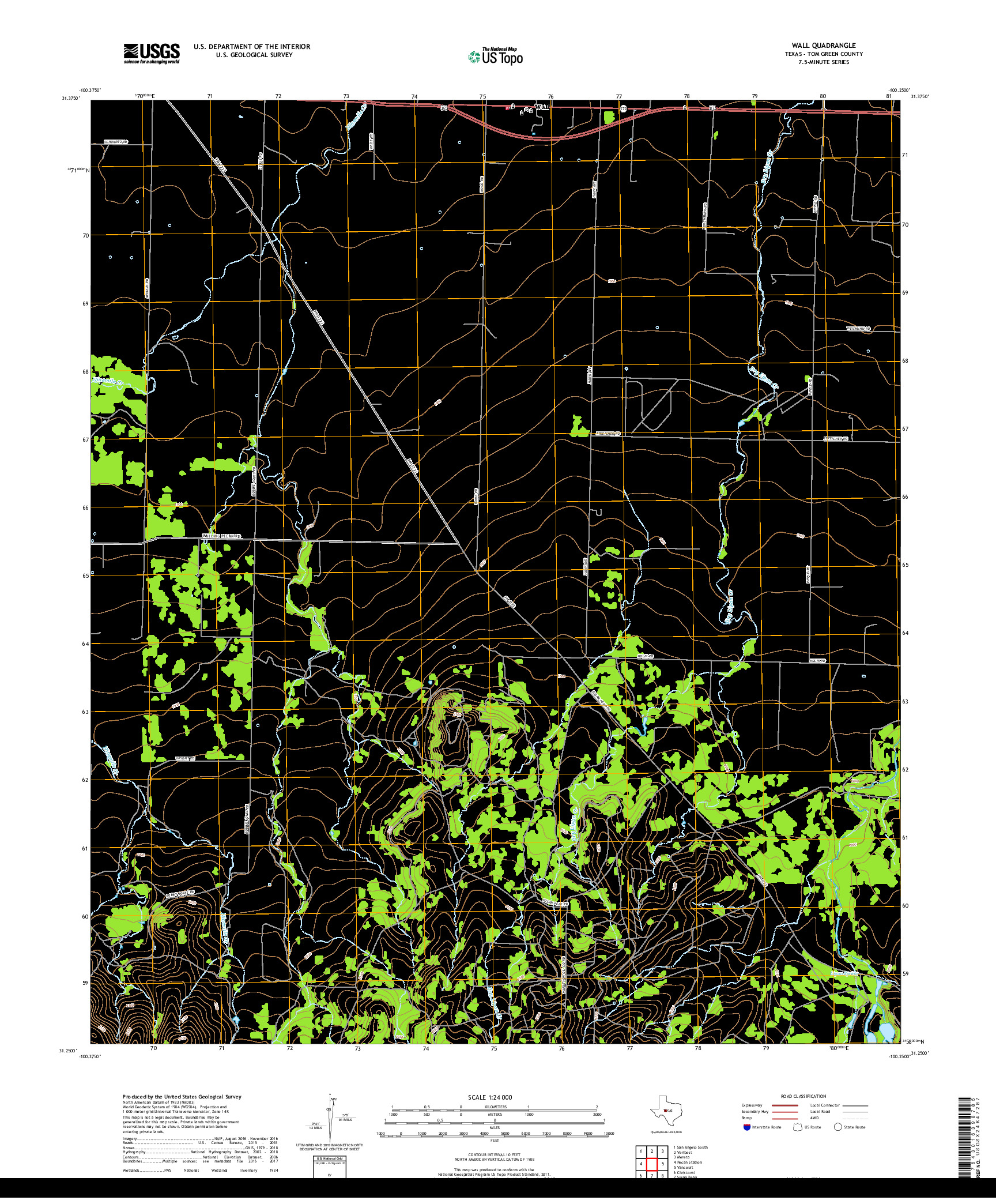 USGS US TOPO 7.5-MINUTE MAP FOR WALL, TX 2019