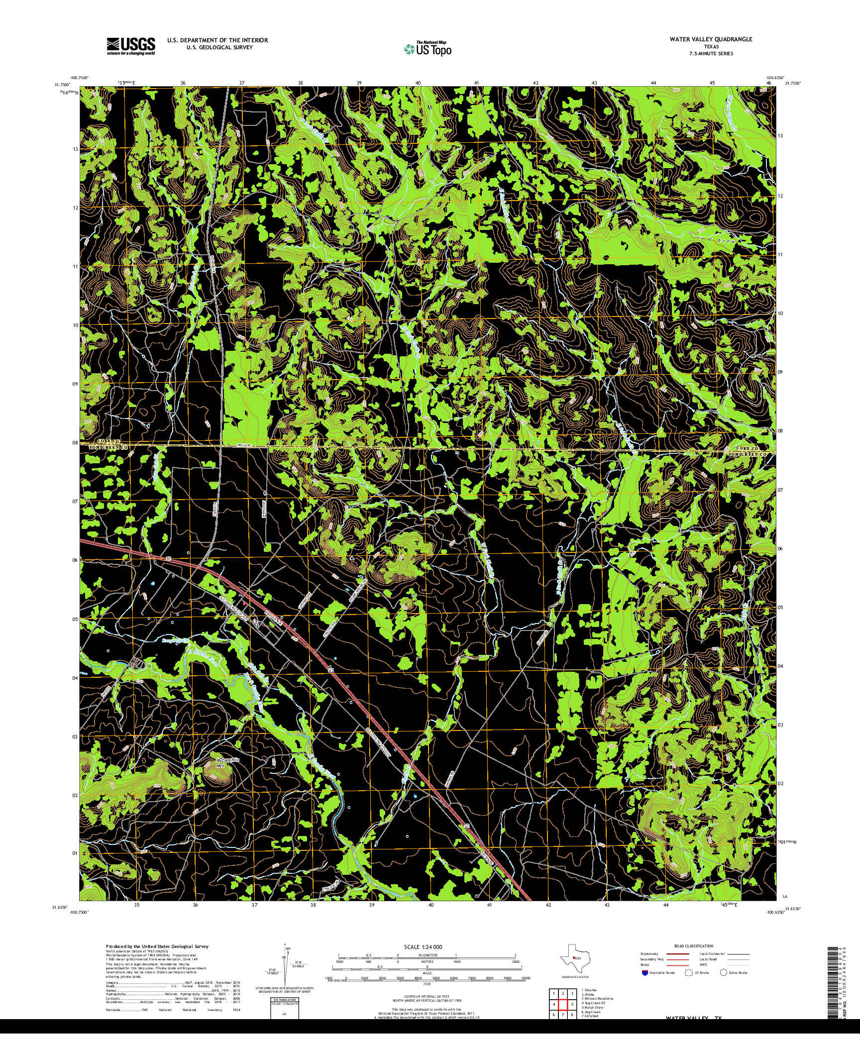 USGS US TOPO 7.5-MINUTE MAP FOR WATER VALLEY, TX 2019