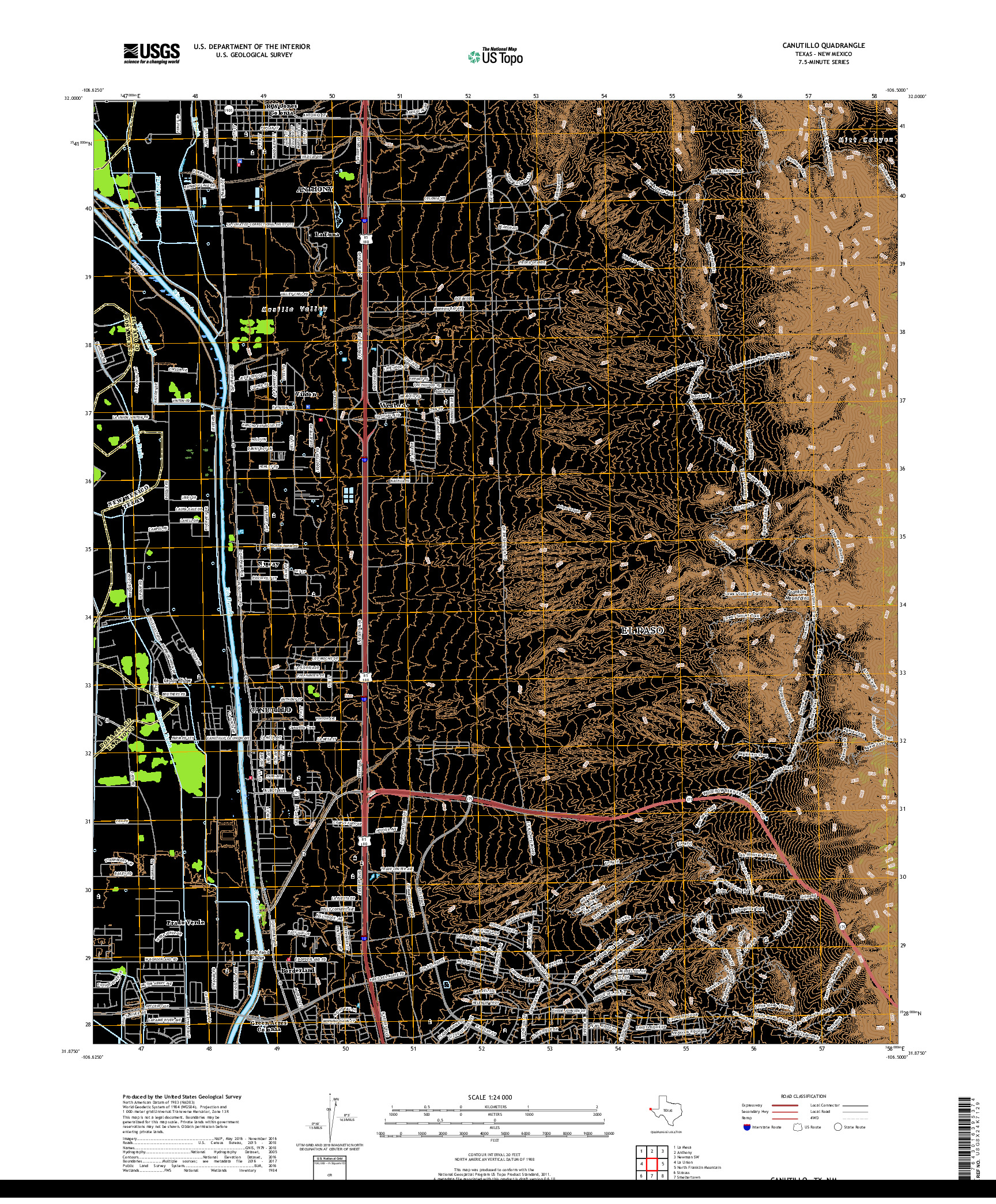 USGS US TOPO 7.5-MINUTE MAP FOR CANUTILLO, TX,NM 2019