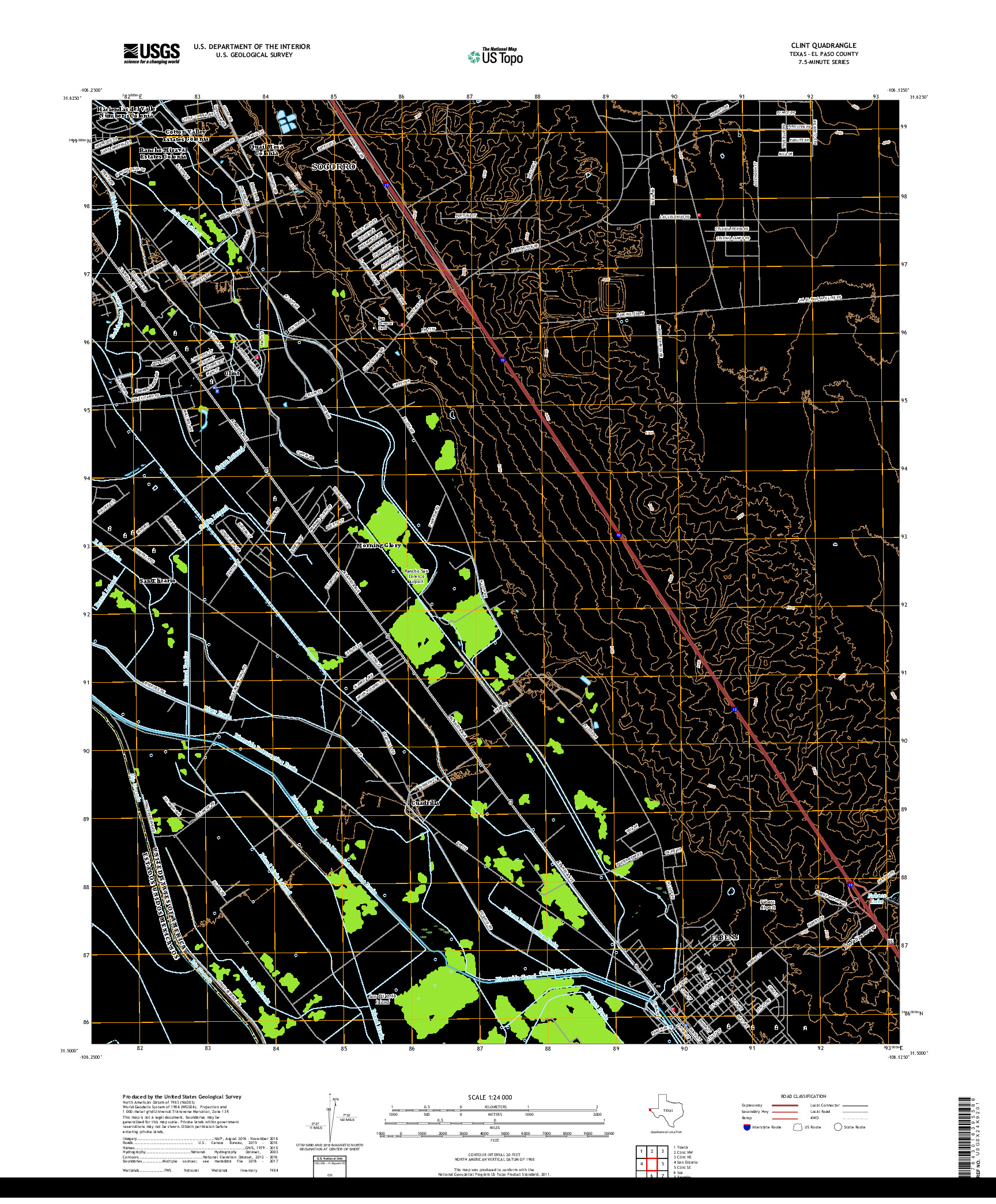 USGS US TOPO 7.5-MINUTE MAP FOR CLINT, TX,CHH 2019