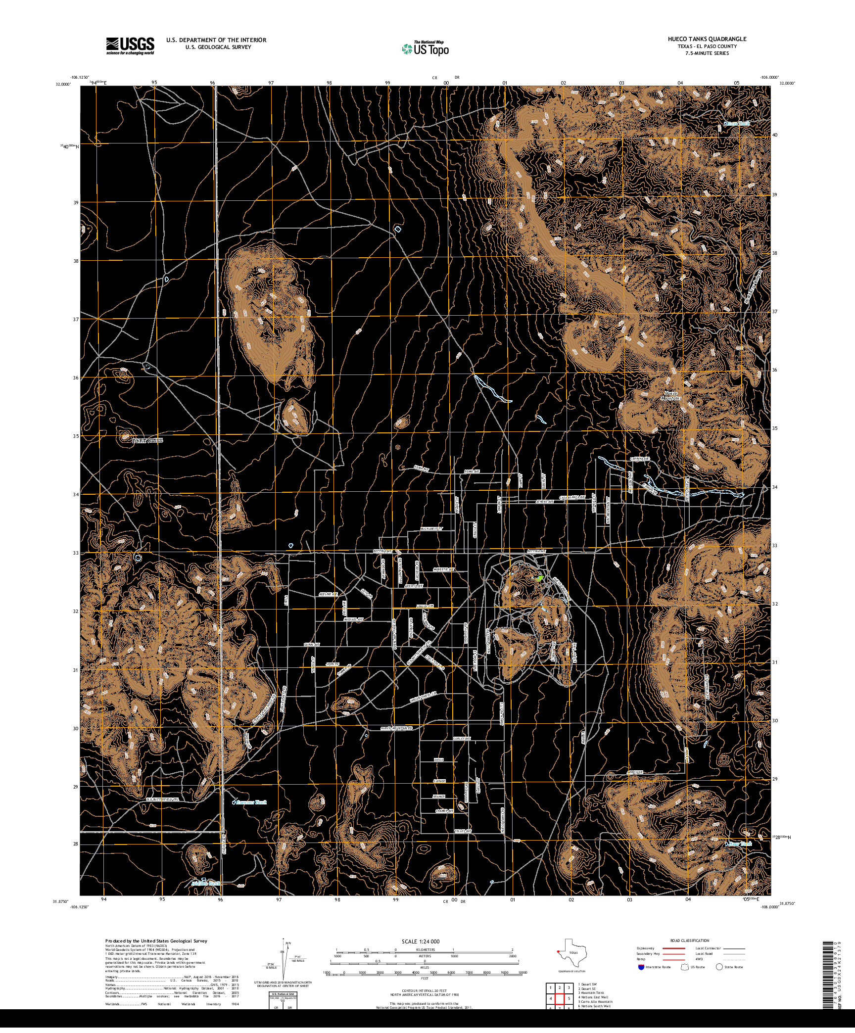 USGS US TOPO 7.5-MINUTE MAP FOR HUECO TANKS, TX 2019