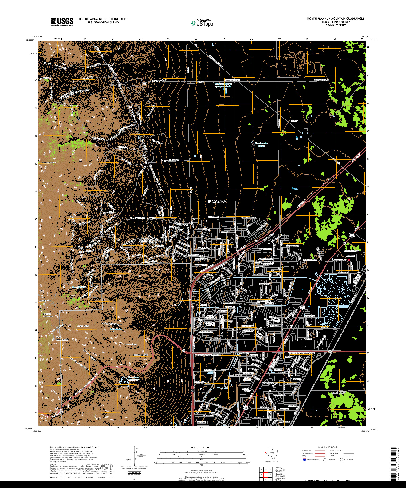 USGS US TOPO 7.5-MINUTE MAP FOR NORTH FRANKLIN MOUNTAIN, TX 2019