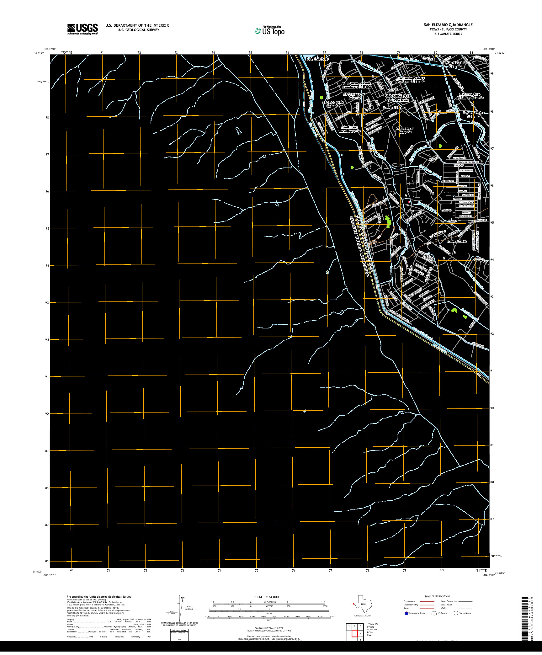USGS US TOPO 7.5-MINUTE MAP FOR SAN ELIZARIO, TX,CHH 2019