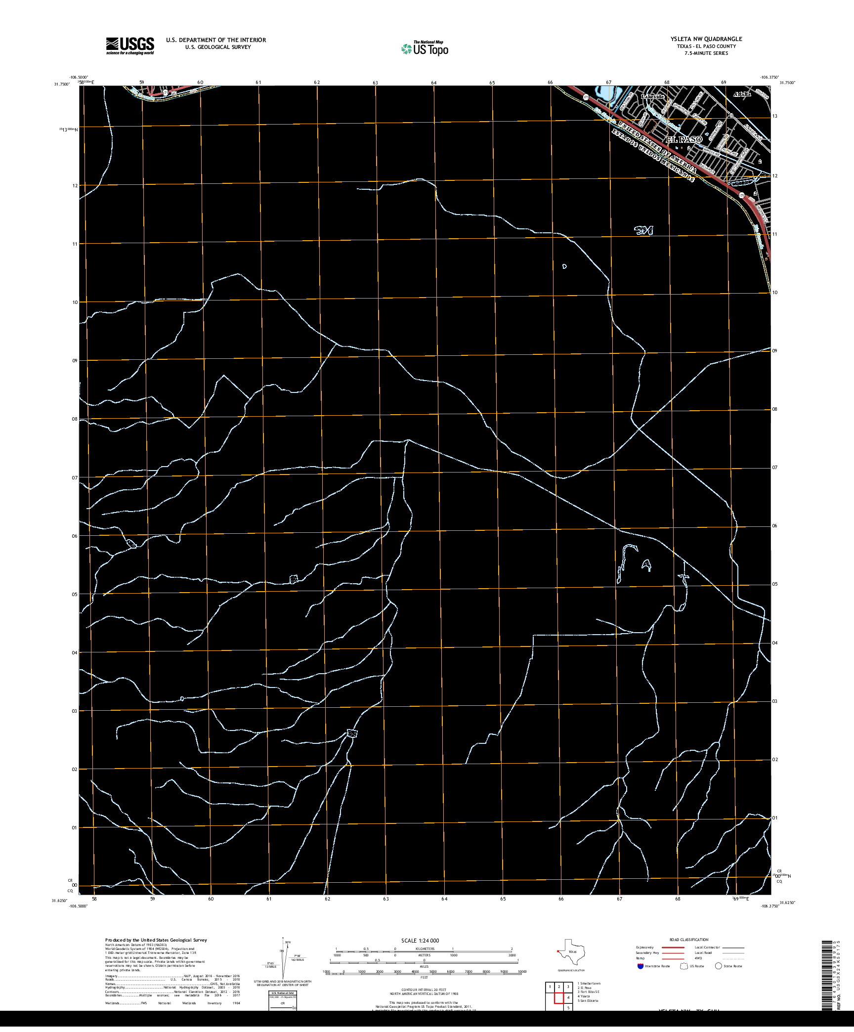 USGS US TOPO 7.5-MINUTE MAP FOR YSLETA NW, TX,CHH 2019