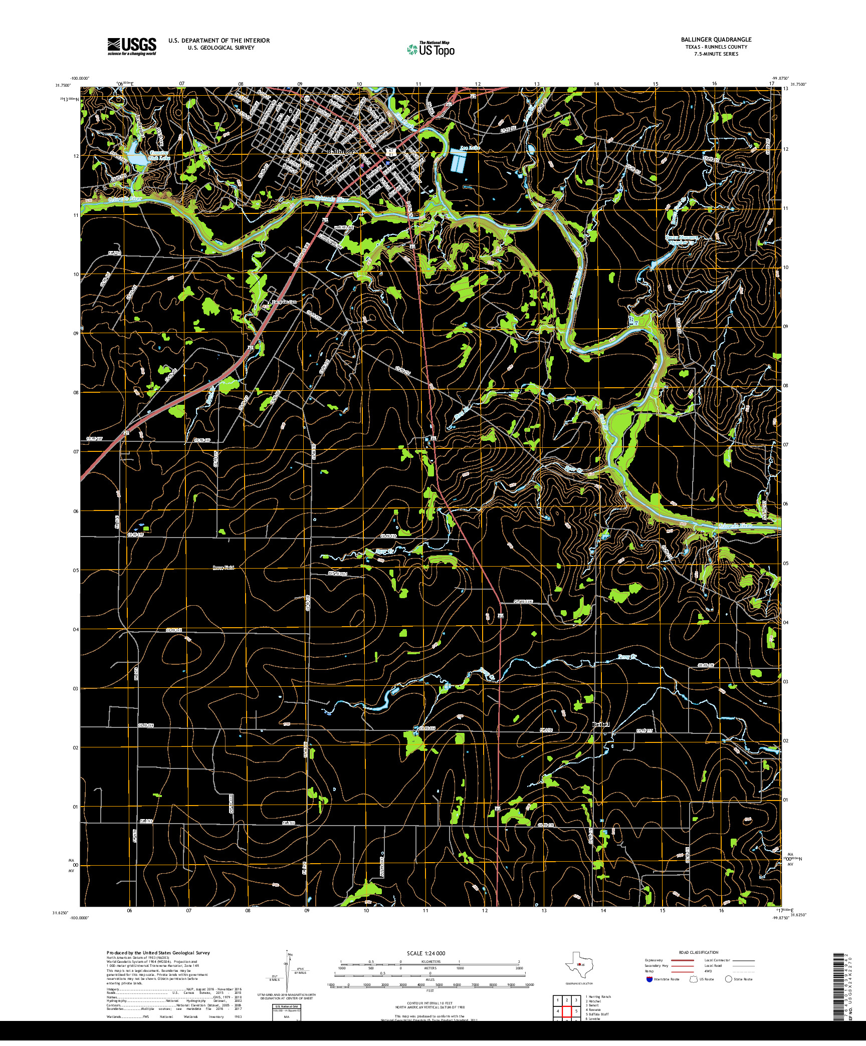 USGS US TOPO 7.5-MINUTE MAP FOR BALLINGER, TX 2019