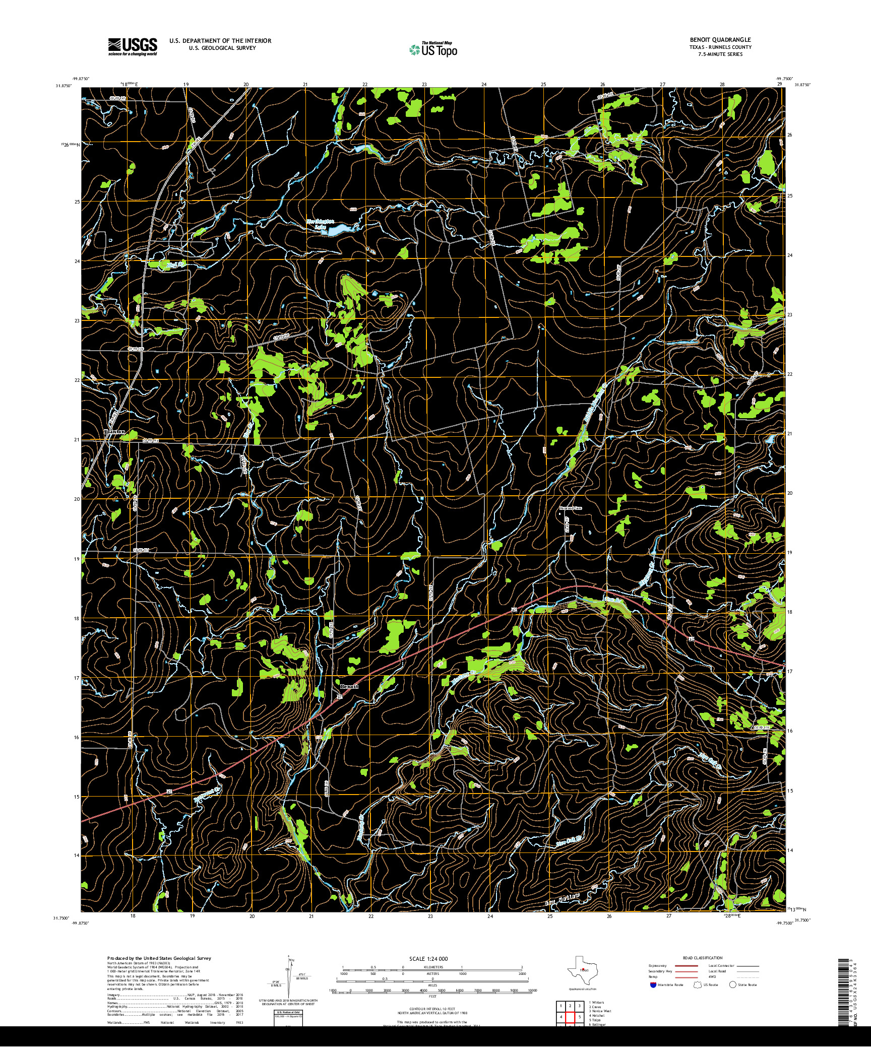 USGS US TOPO 7.5-MINUTE MAP FOR BENOIT, TX 2019