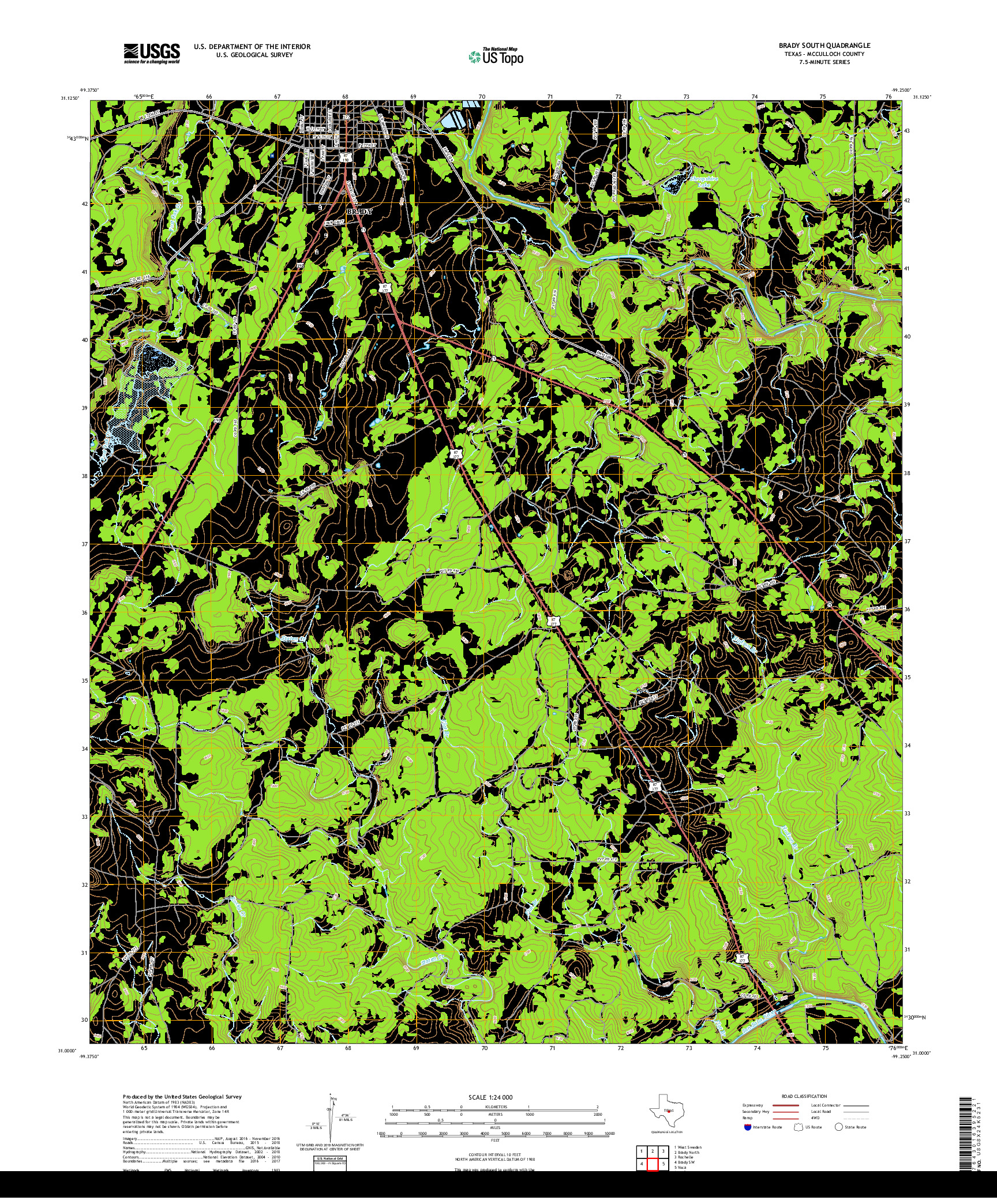 USGS US TOPO 7.5-MINUTE MAP FOR BRADY SOUTH, TX 2019