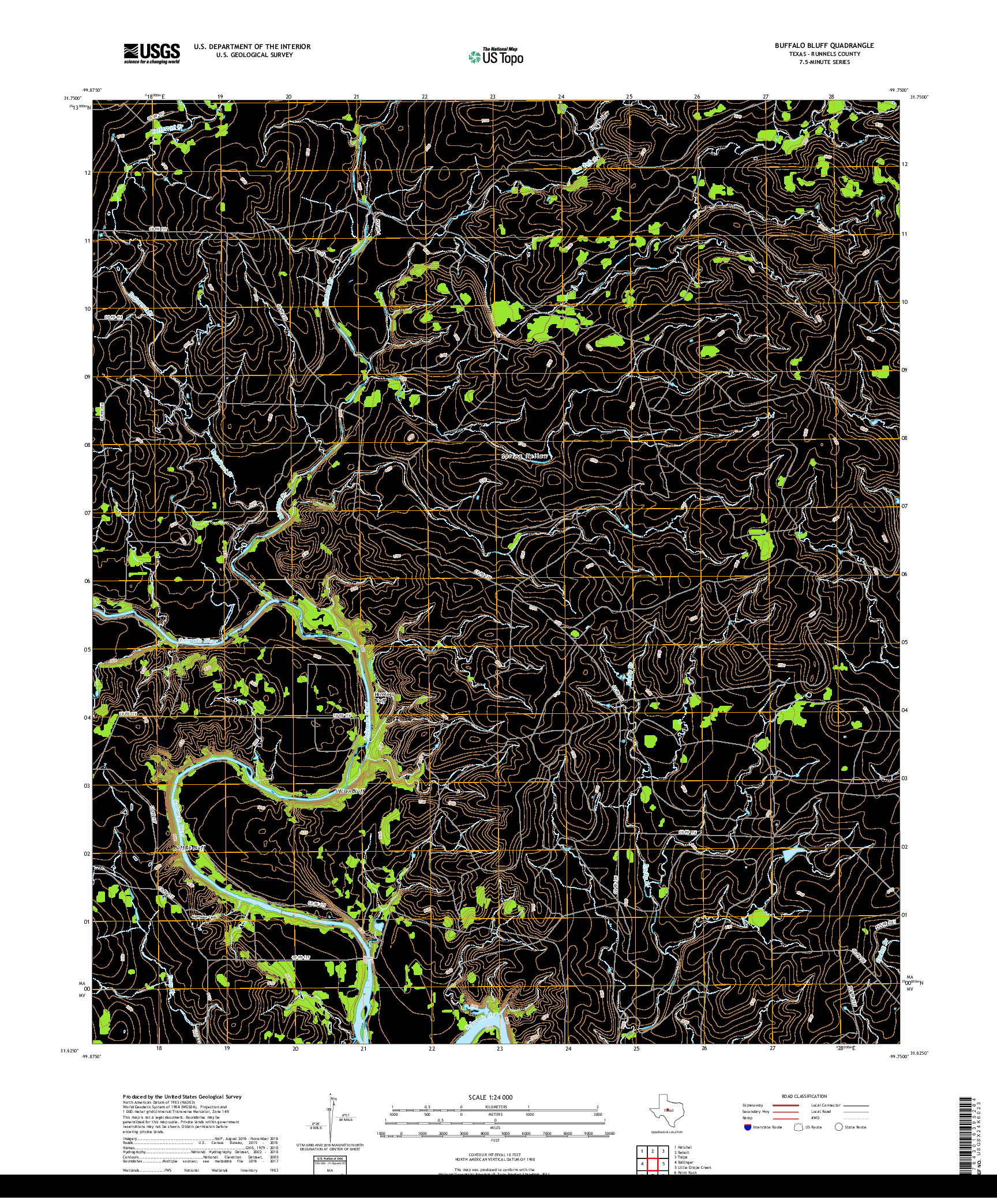 USGS US TOPO 7.5-MINUTE MAP FOR BUFFALO BLUFF, TX 2019