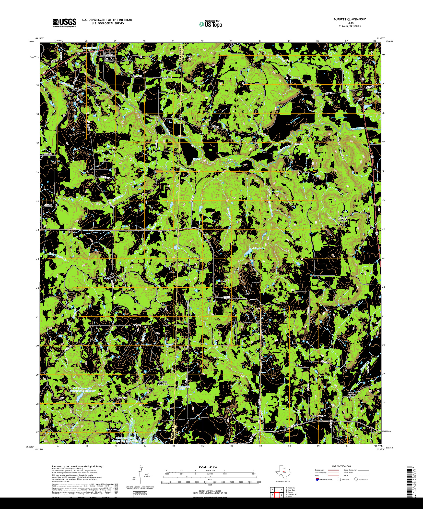 USGS US TOPO 7.5-MINUTE MAP FOR BURKETT, TX 2019