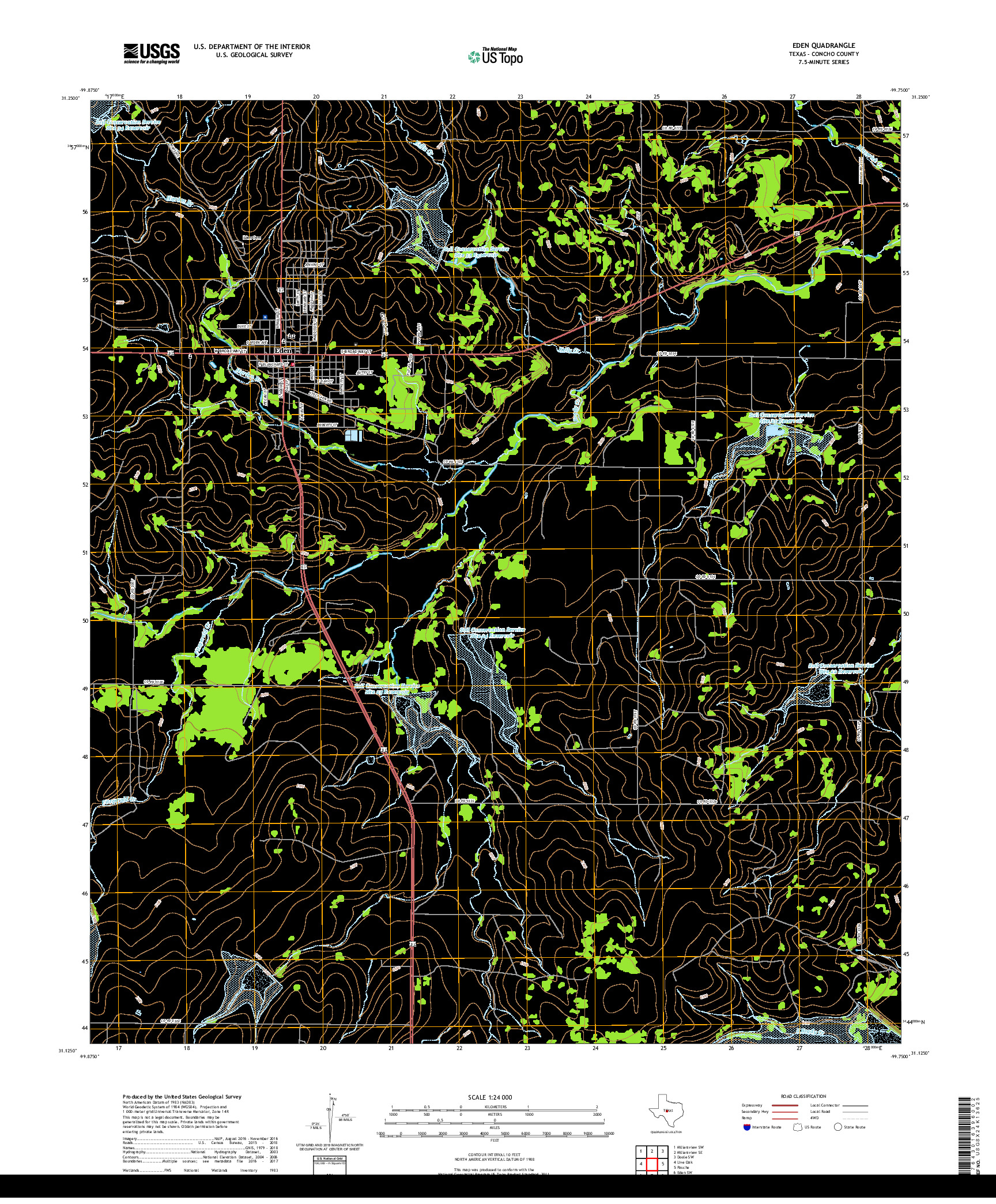 USGS US TOPO 7.5-MINUTE MAP FOR EDEN, TX 2019