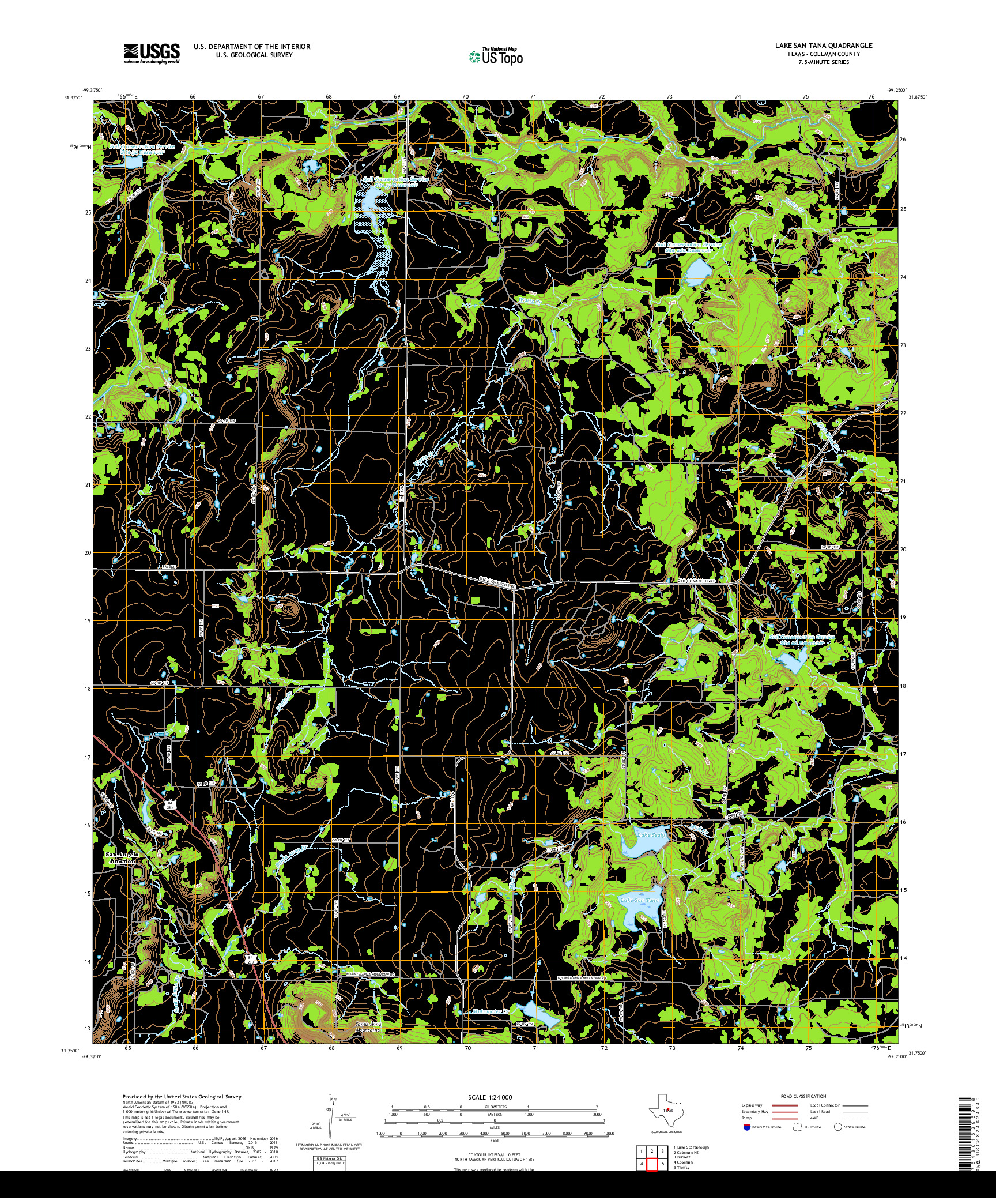 USGS US TOPO 7.5-MINUTE MAP FOR LAKE SAN TANA, TX 2019