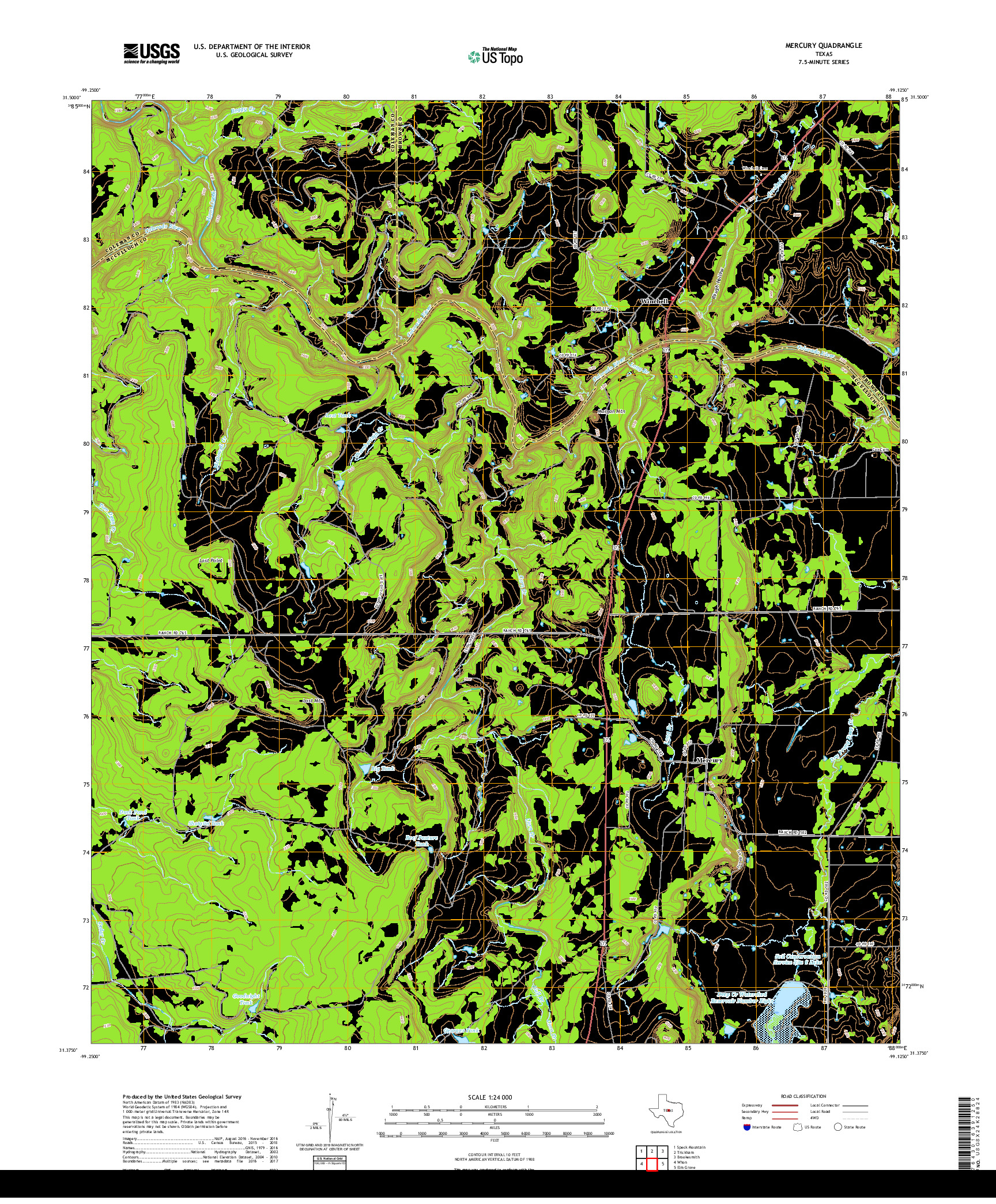 USGS US TOPO 7.5-MINUTE MAP FOR MERCURY, TX 2019