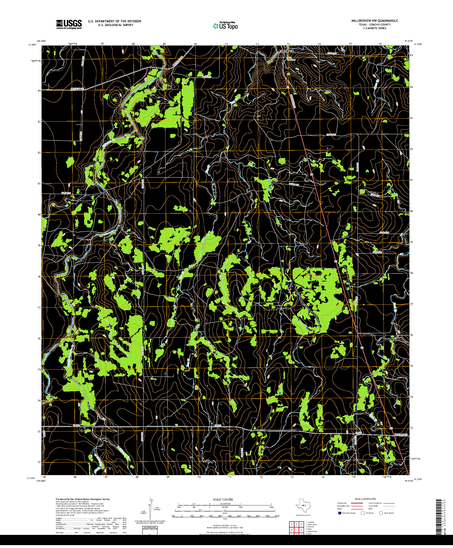 USGS US TOPO 7.5-MINUTE MAP FOR MILLERSVIEW NW, TX 2019