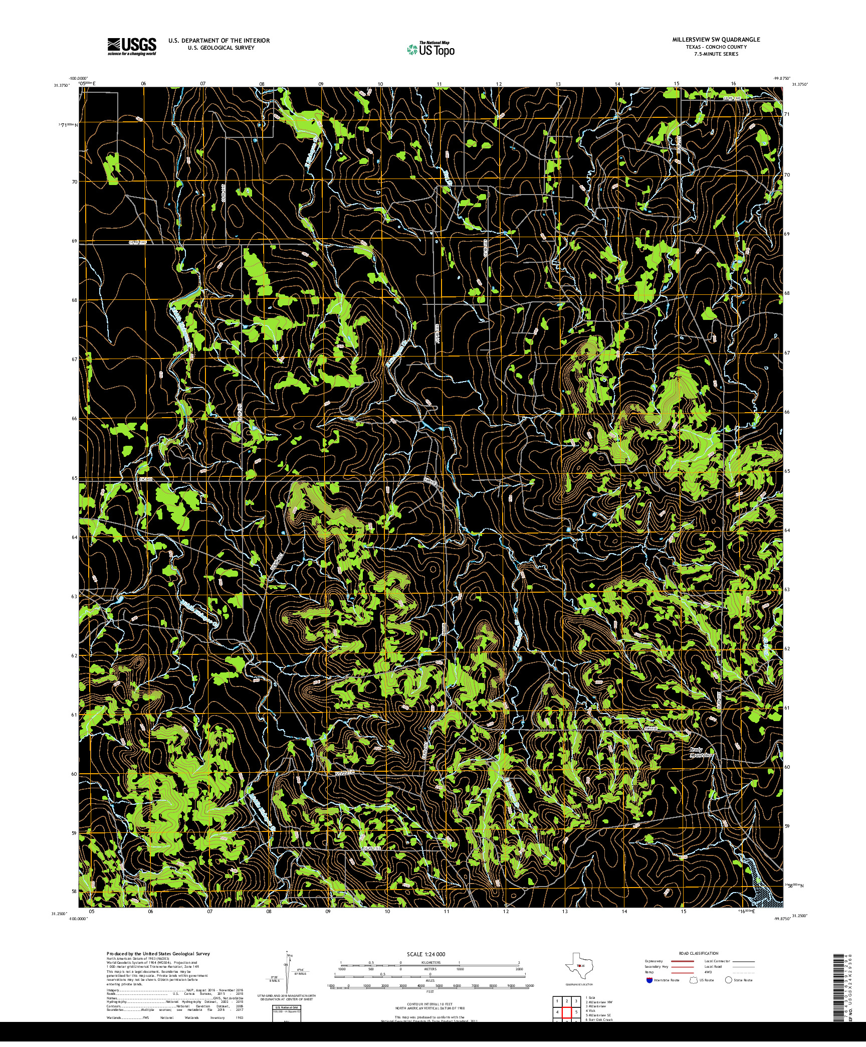 USGS US TOPO 7.5-MINUTE MAP FOR MILLERSVIEW SW, TX 2019