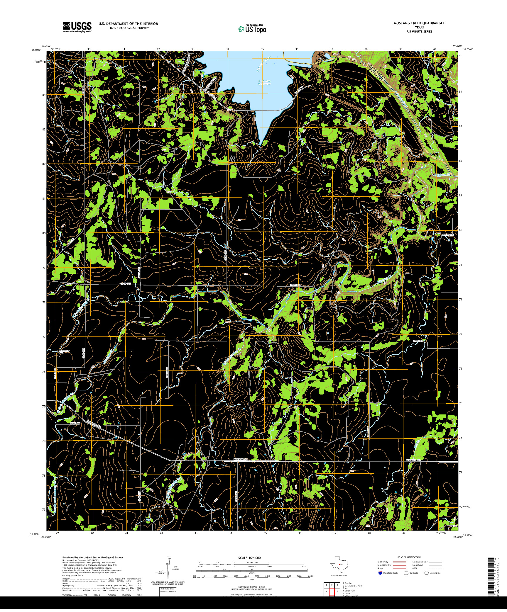 USGS US TOPO 7.5-MINUTE MAP FOR MUSTANG CREEK, TX 2019