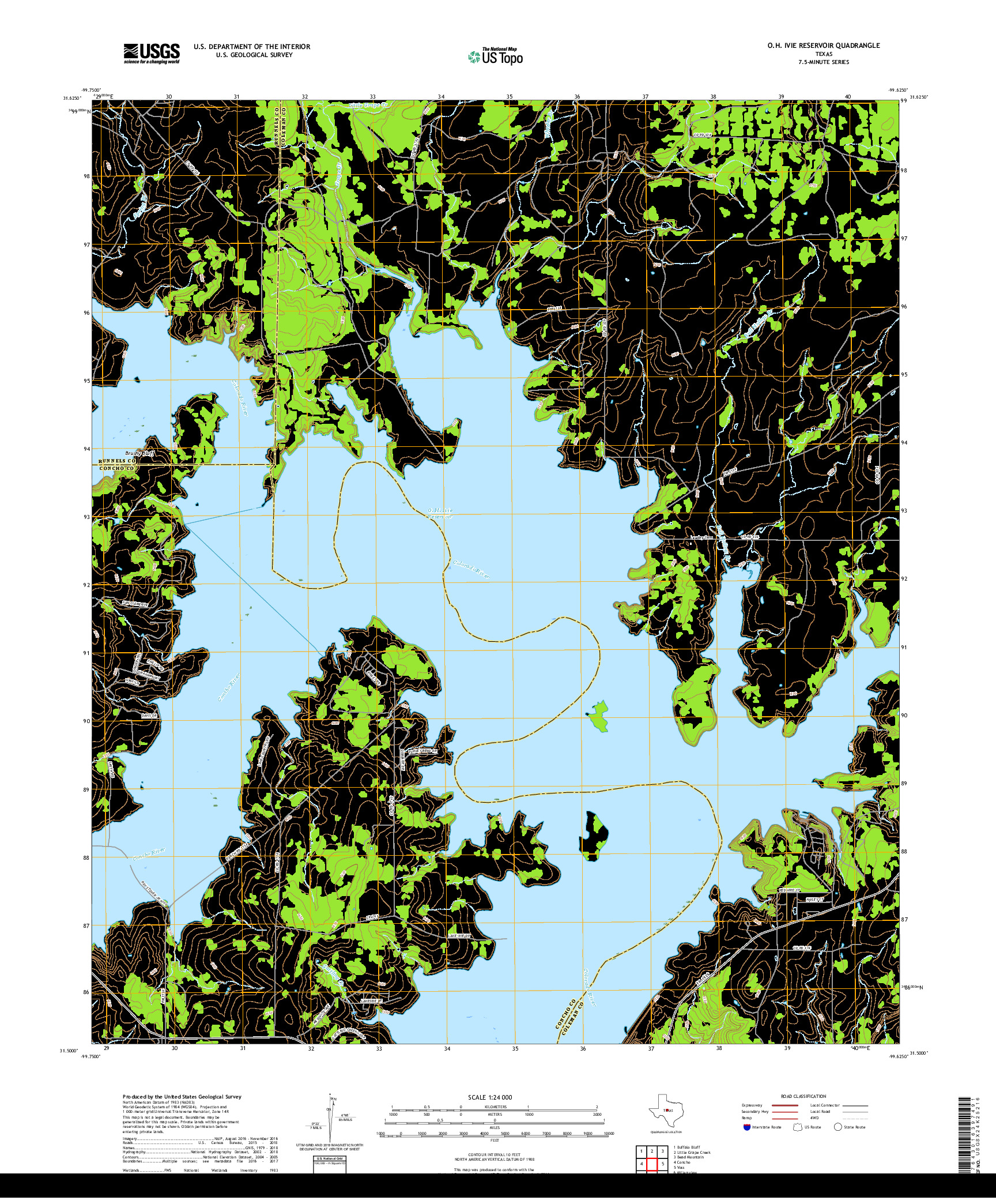 USGS US TOPO 7.5-MINUTE MAP FOR O.H. IVIE RESERVOIR, TX 2019