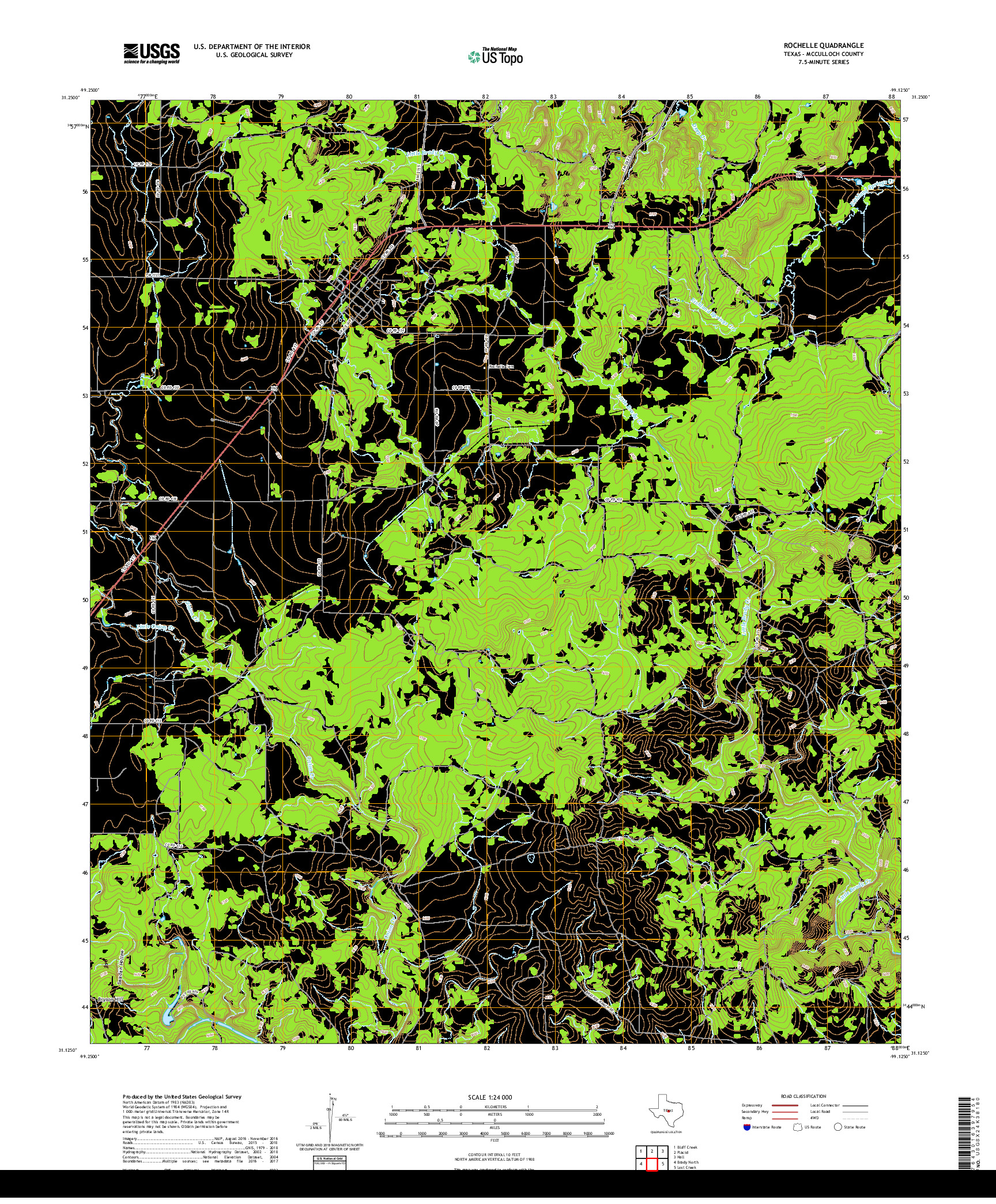 USGS US TOPO 7.5-MINUTE MAP FOR ROCHELLE, TX 2019