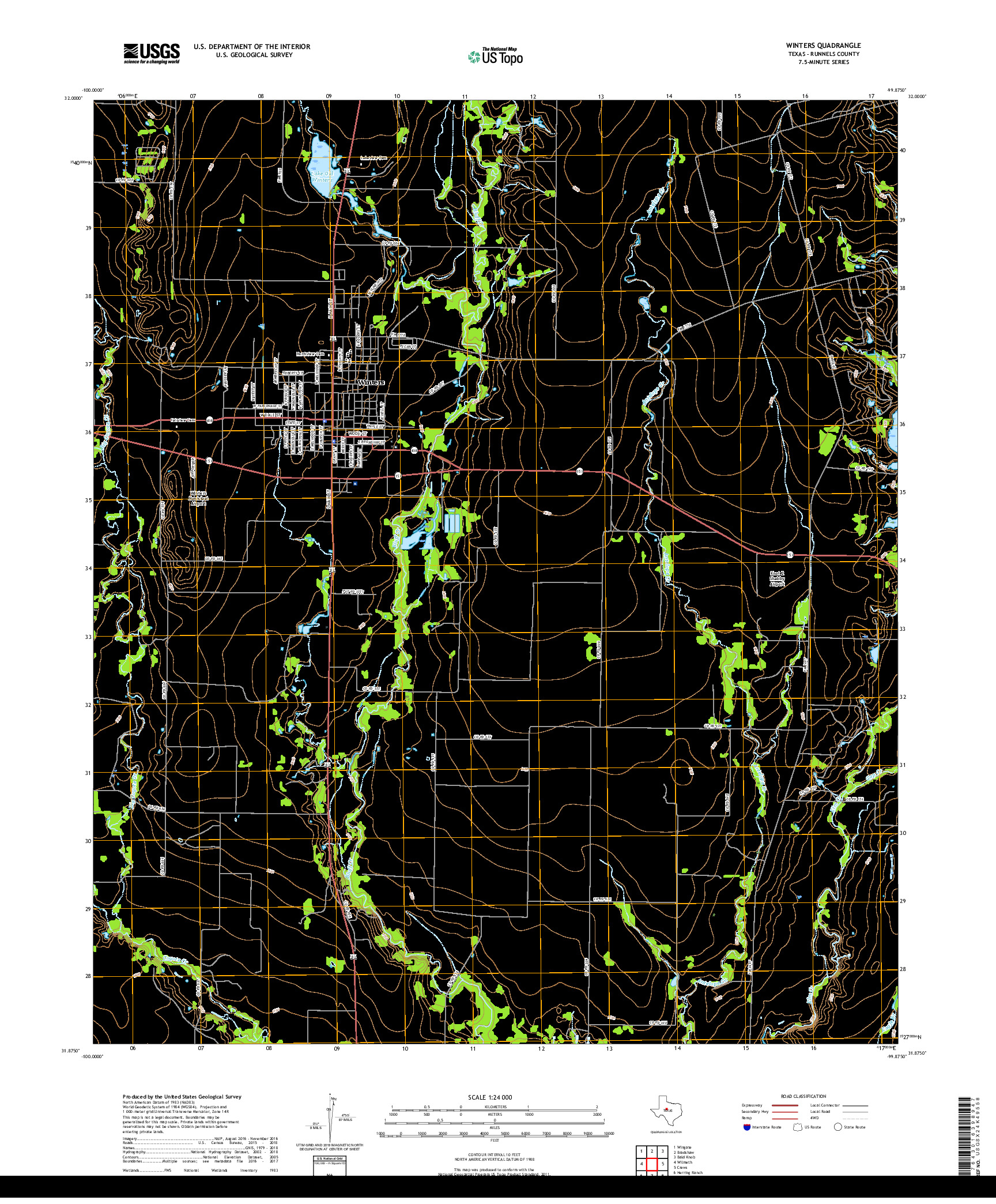 USGS US TOPO 7.5-MINUTE MAP FOR WINTERS, TX 2019