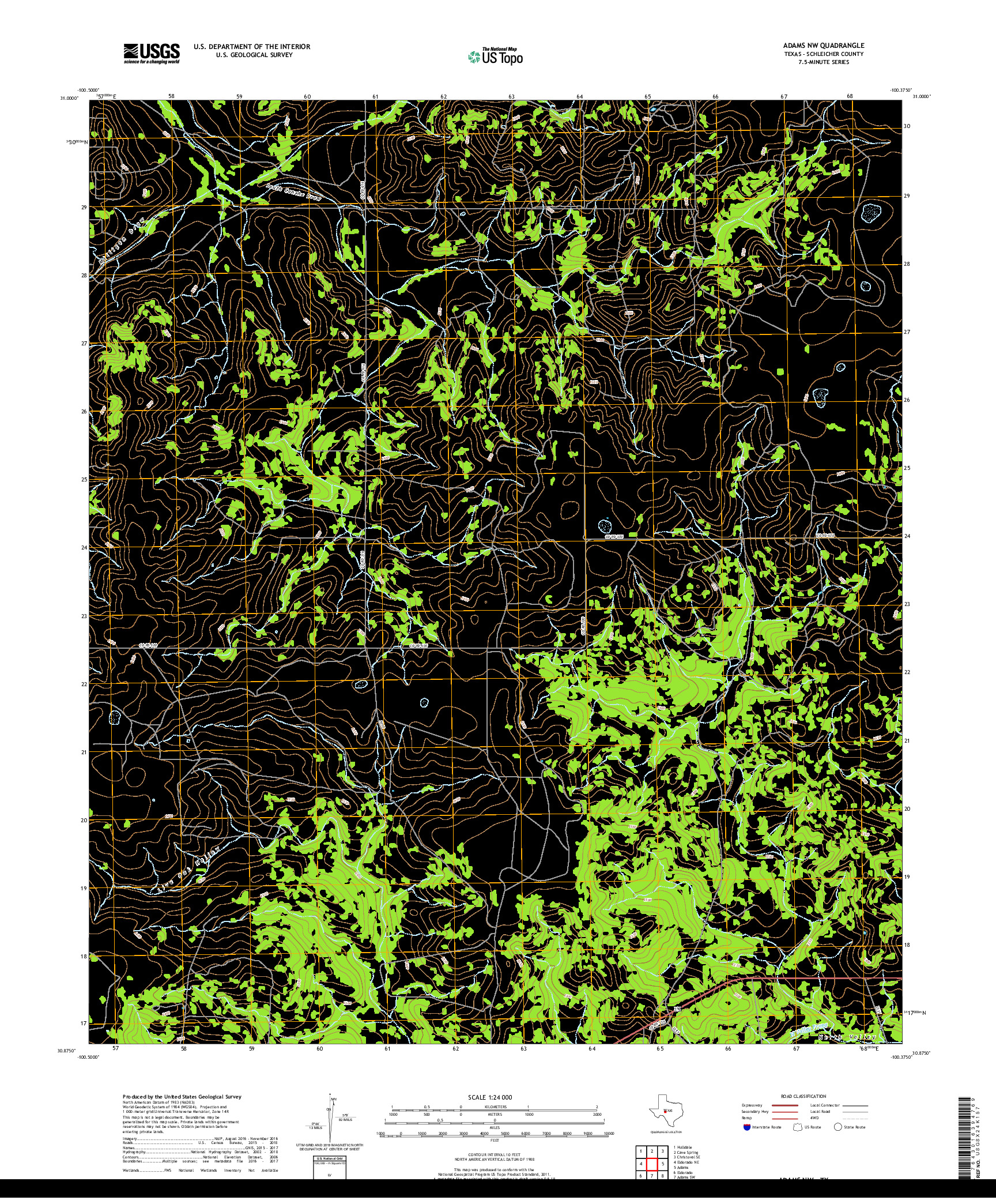 USGS US TOPO 7.5-MINUTE MAP FOR ADAMS NW, TX 2019