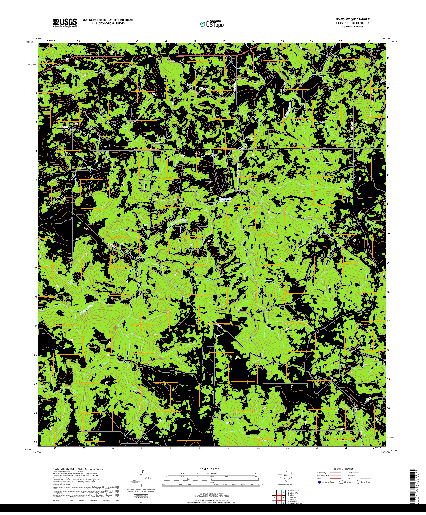 USGS US TOPO 7.5-MINUTE MAP FOR ADAMS SW, TX 2019