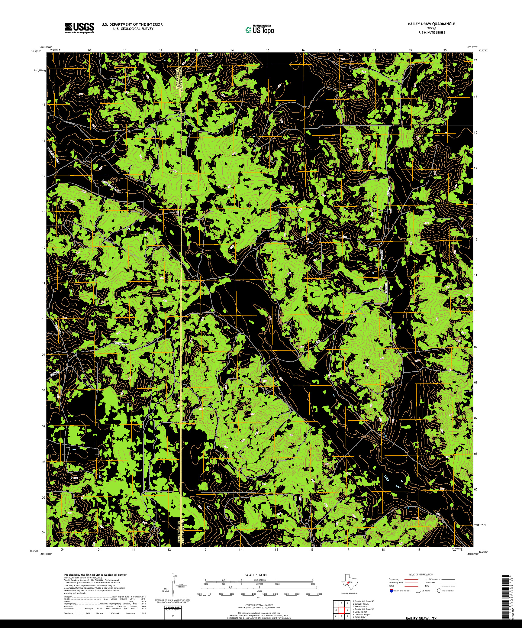 USGS US TOPO 7.5-MINUTE MAP FOR BAILEY DRAW, TX 2019