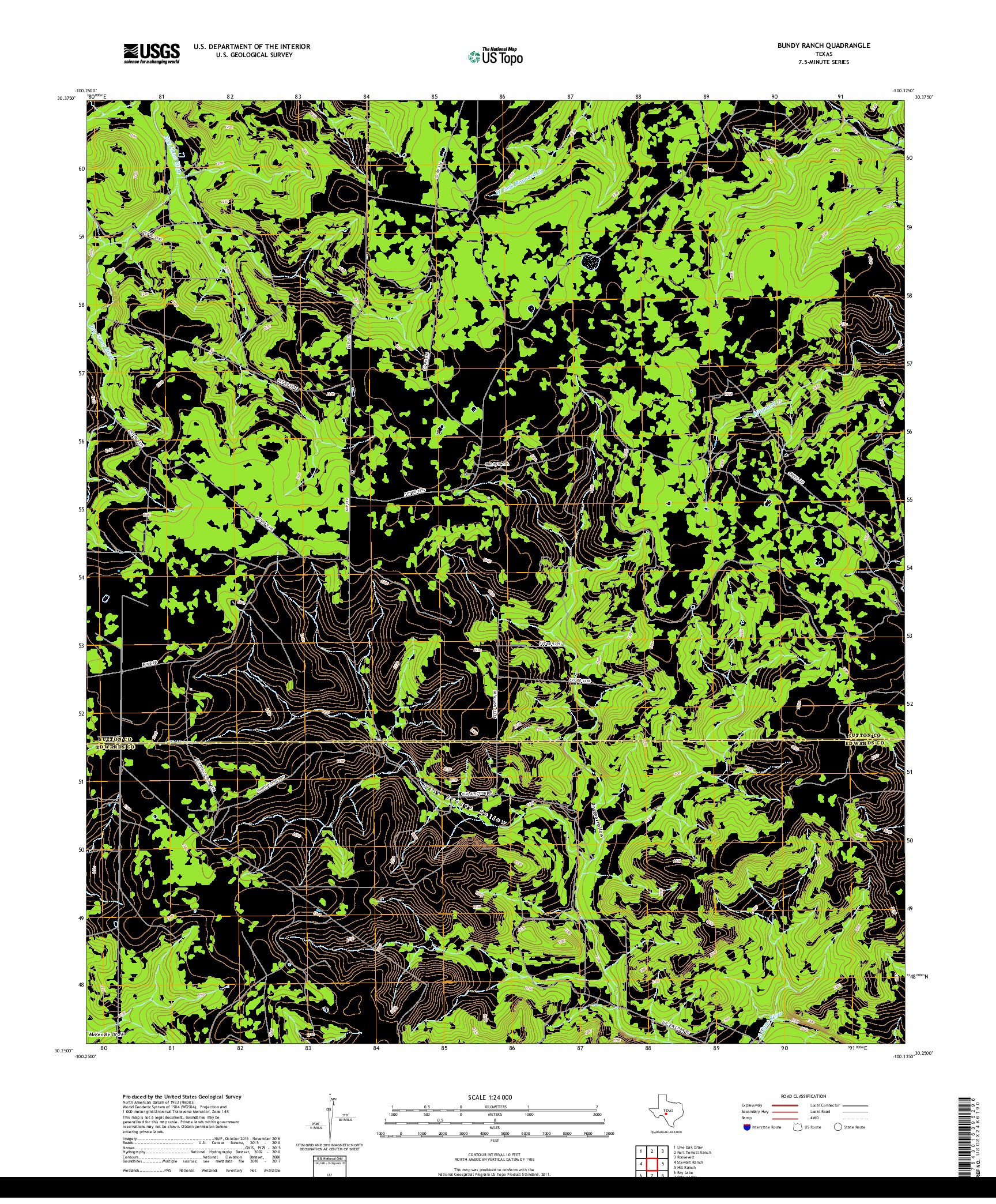 USGS US TOPO 7.5-MINUTE MAP FOR BUNDY RANCH, TX 2019